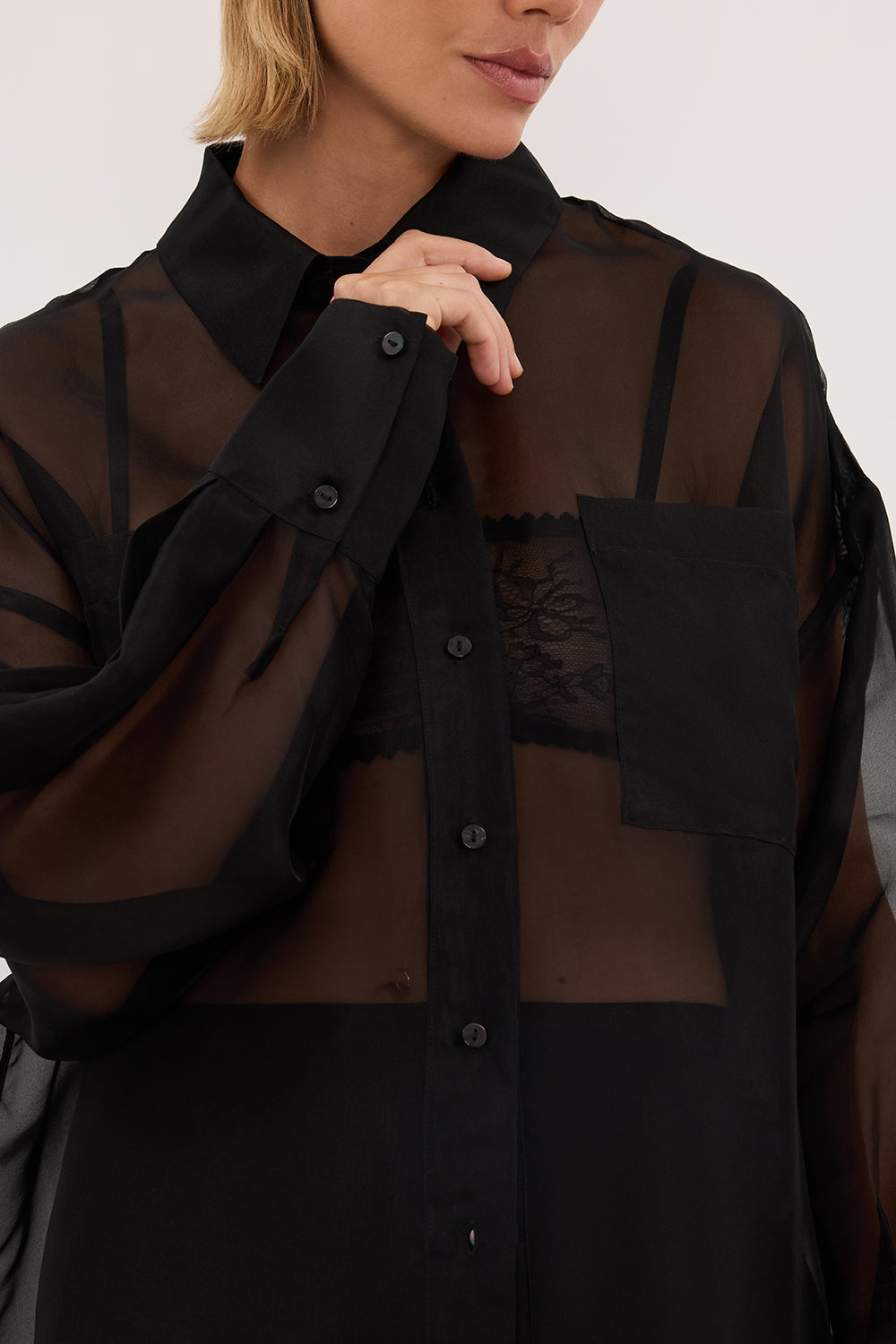 SIAN BLACK SILK ORGANZA SHIRT