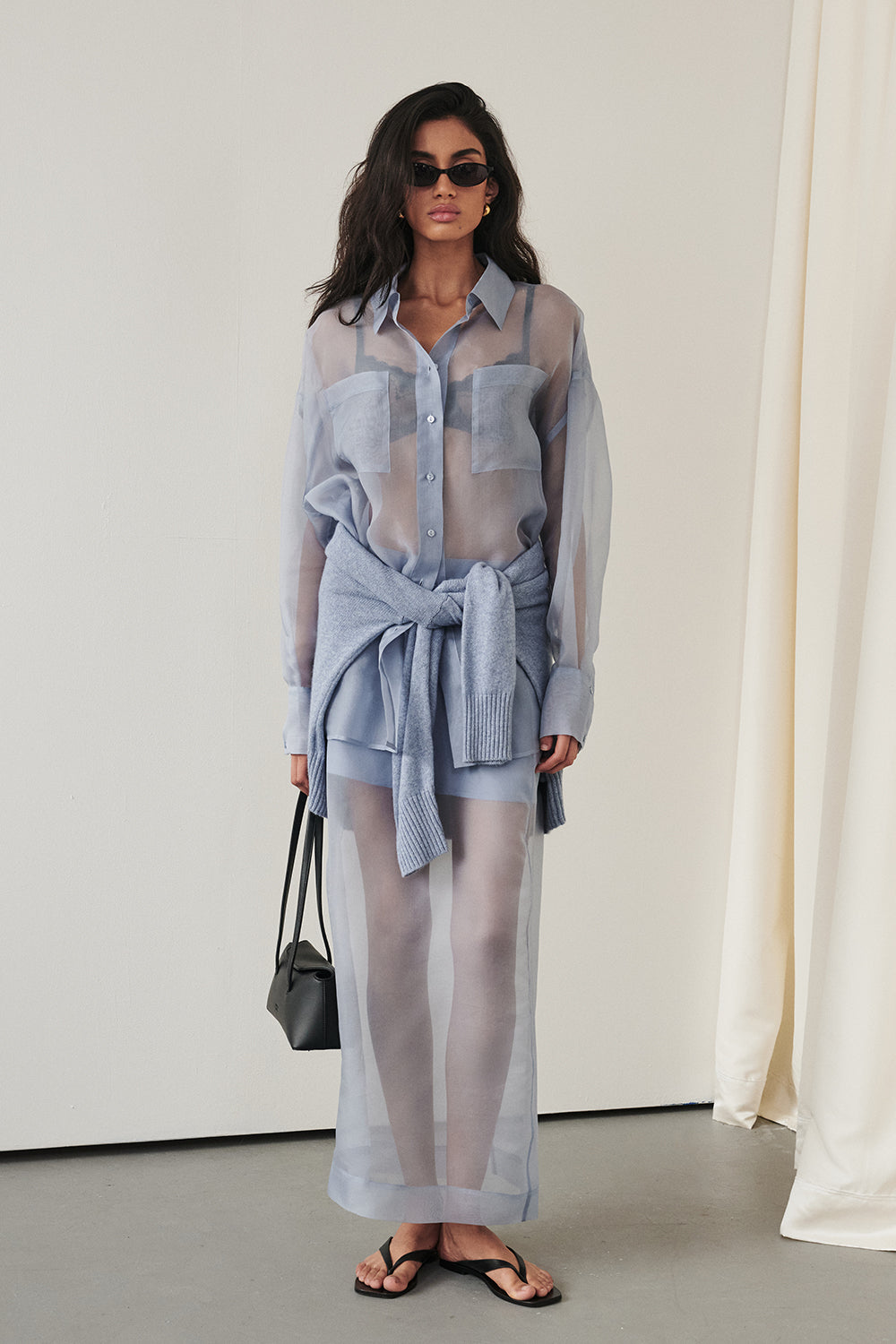 SIAN DUSTY BLUE SILK ORGANZA SHIRT