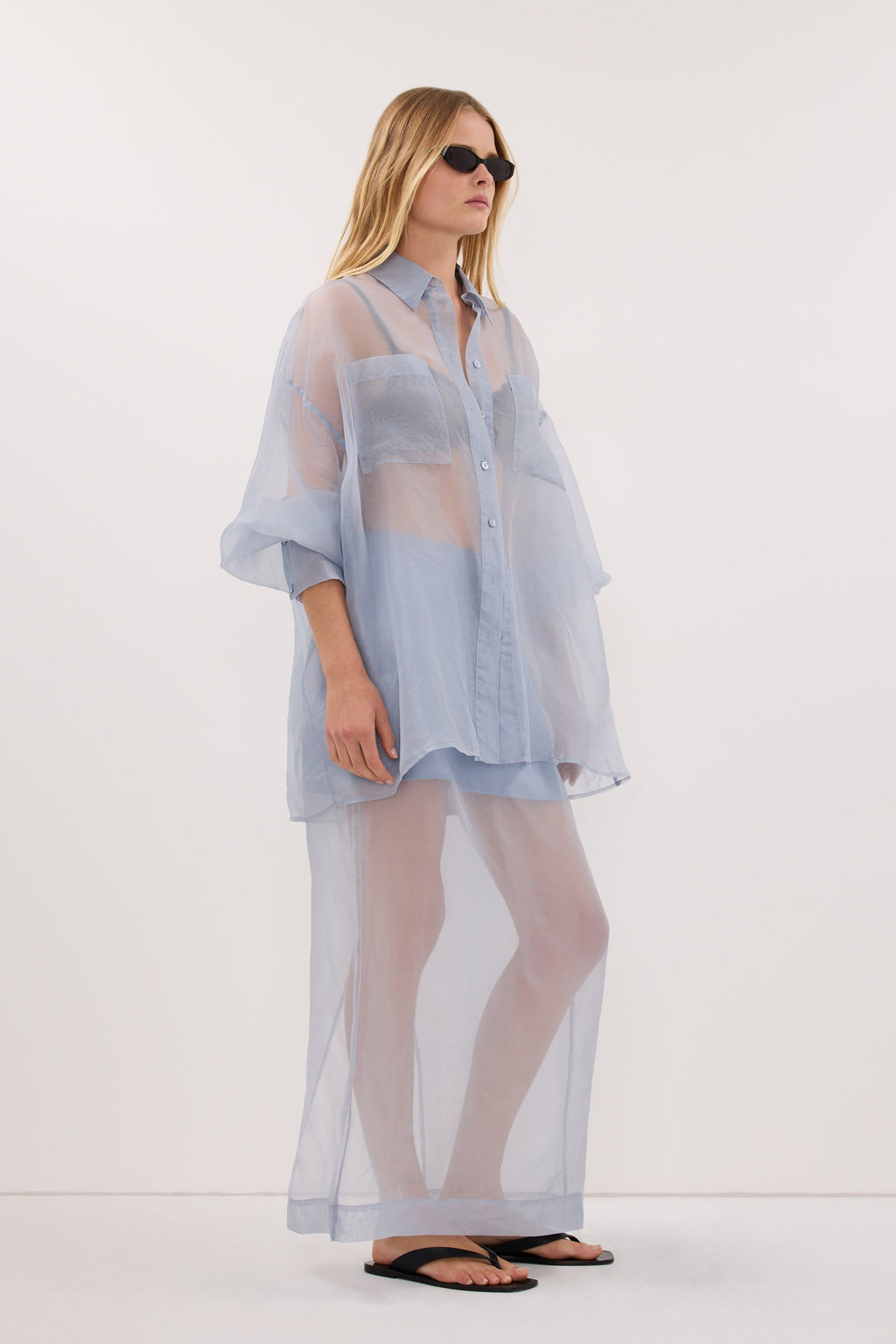 SIAN DUSTY BLUE SILK ORGANZA SHIRT