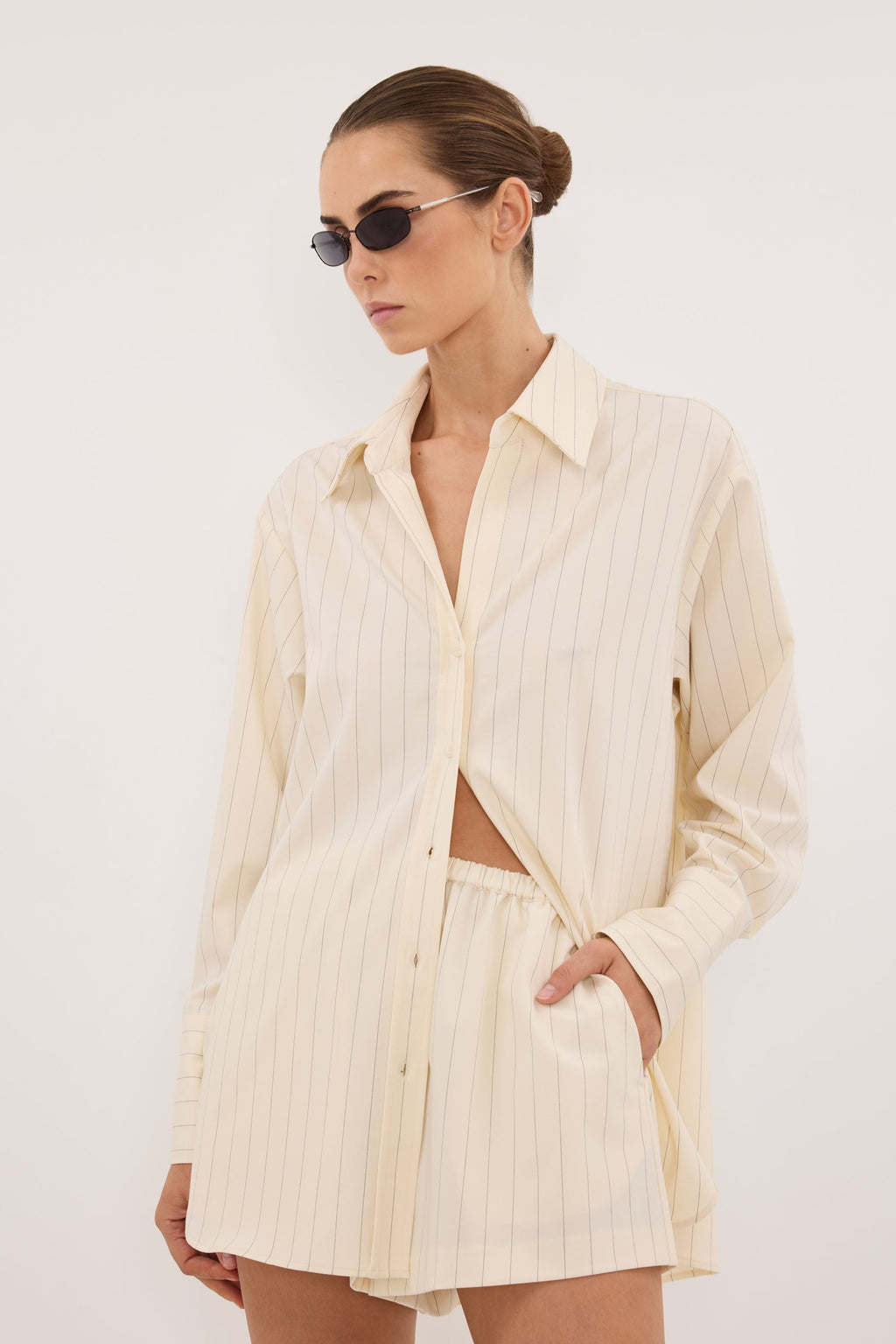 SIAN CREAM PINSTRIPE LONG SLEEVE SHIRT