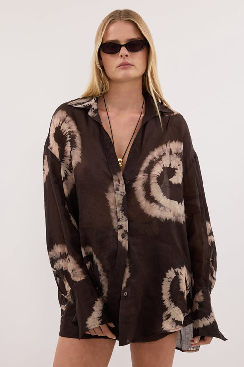 AURA DARK CHOC TIE DYE RAMIE SHIRT