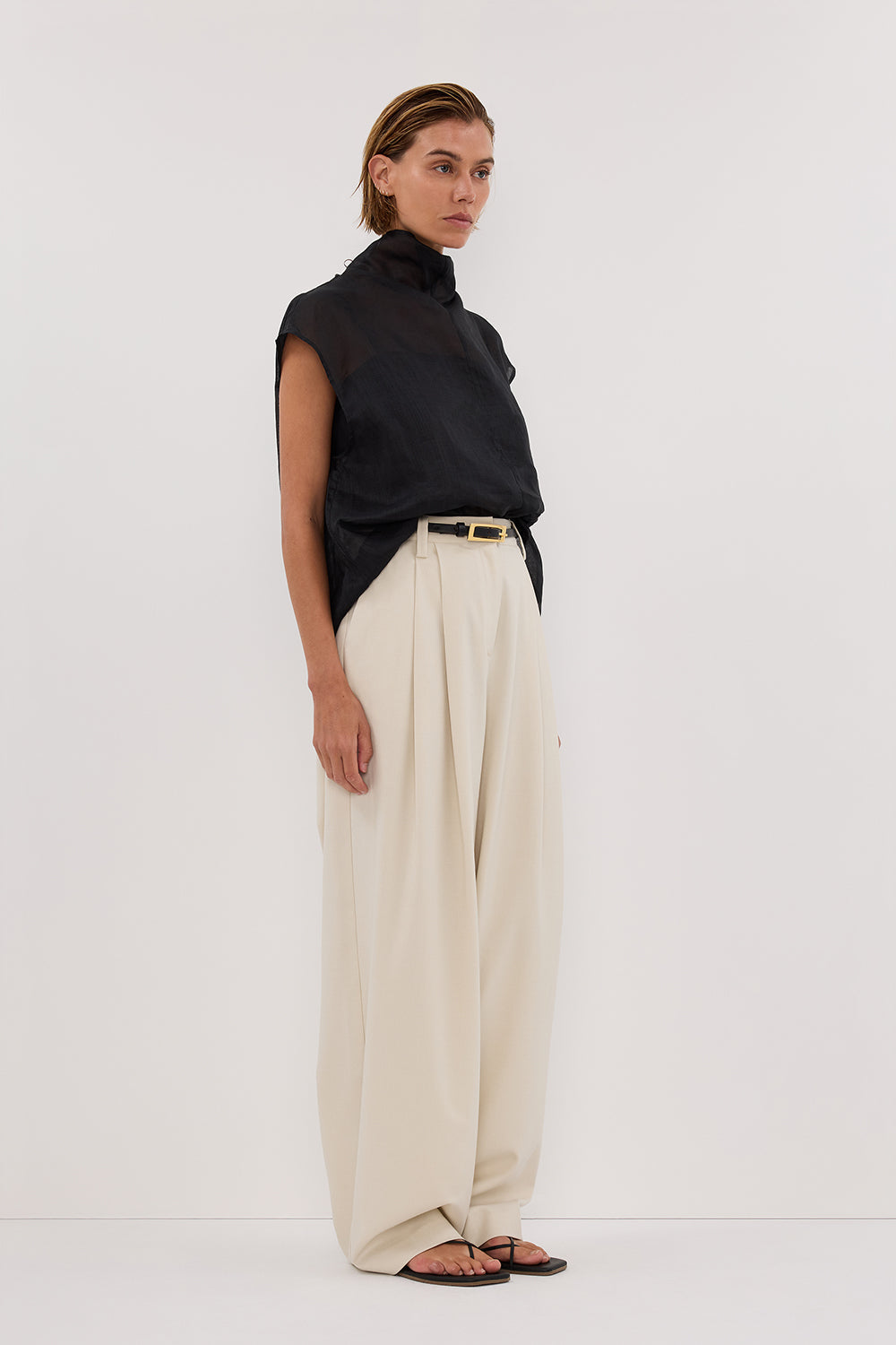 CARMEL BLACK RAMIE FUNNEL NECK TOP