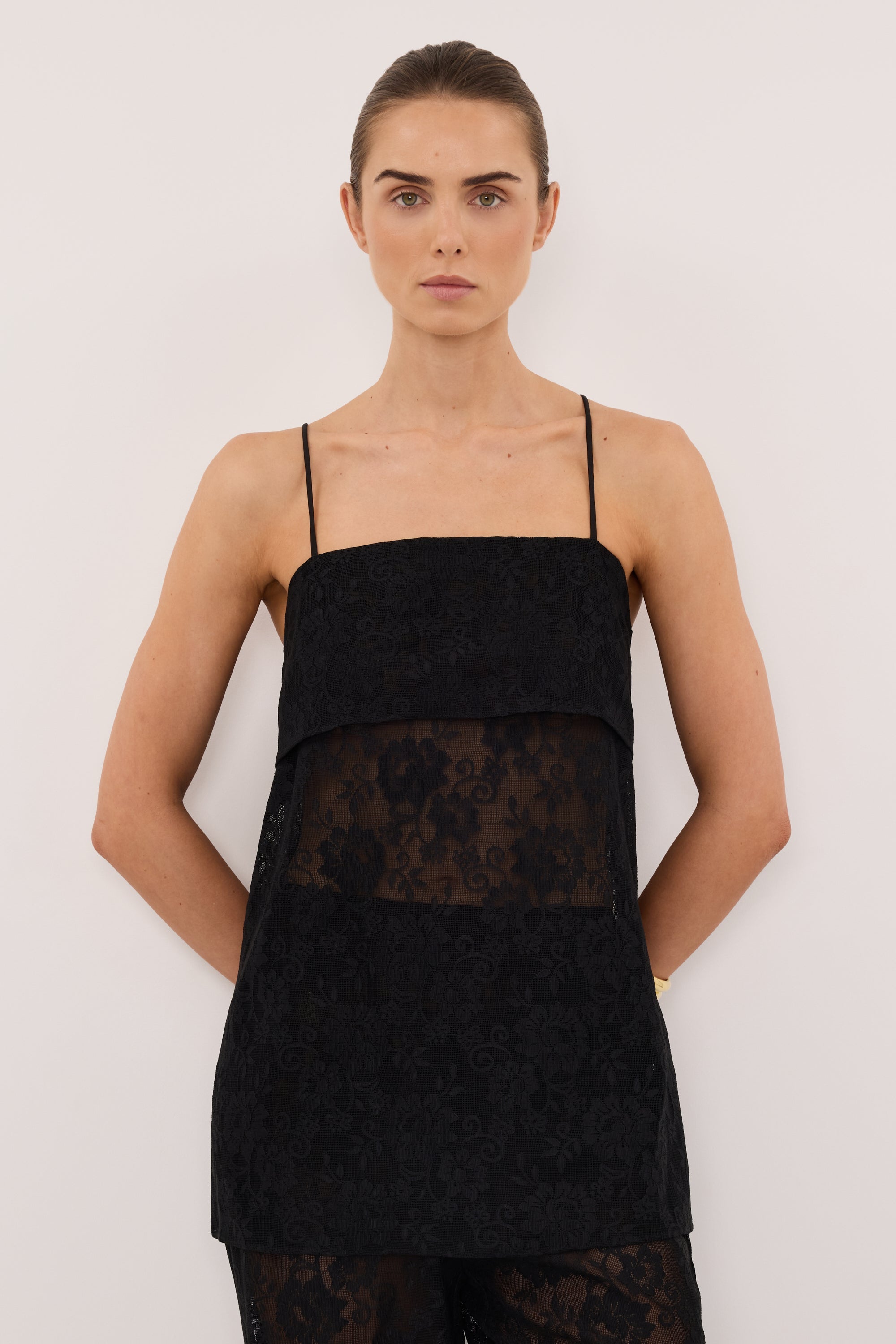 ANYA BLACK LACE WATERFALL TOP