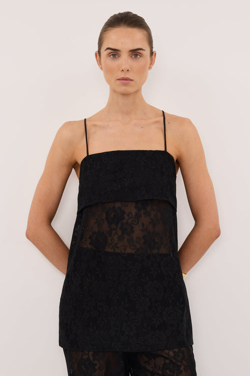 ANYA BLACK LACE WATERFALL TOP