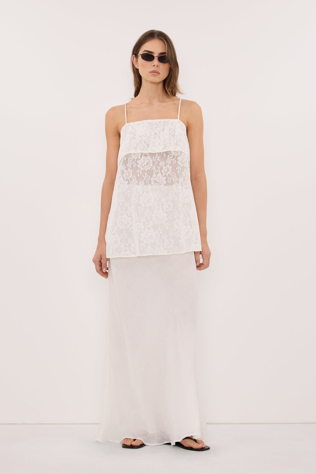 ANYA WHITE LACE WATERFALL TOP