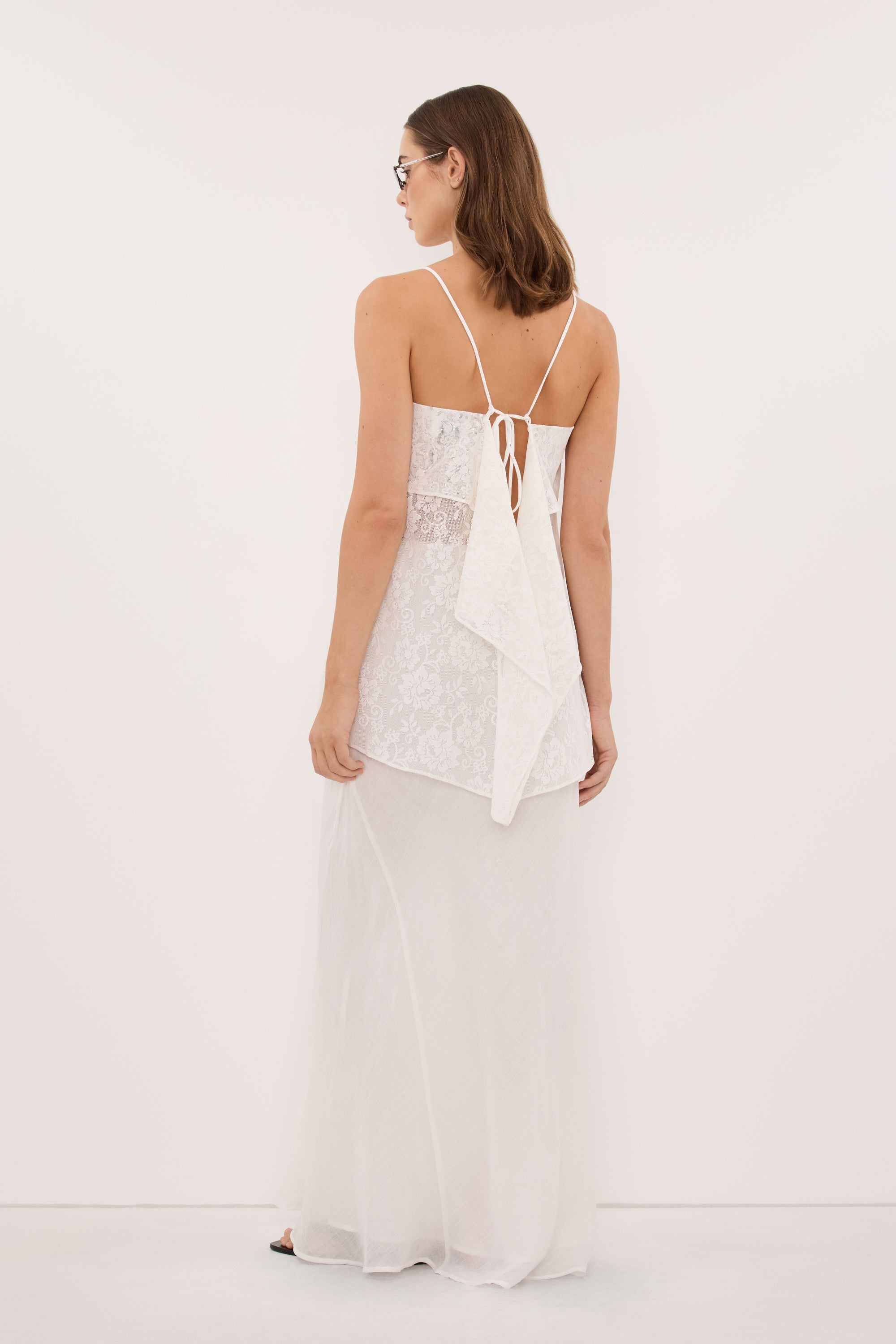 ANYA WHITE LACE WATERFALL TOP