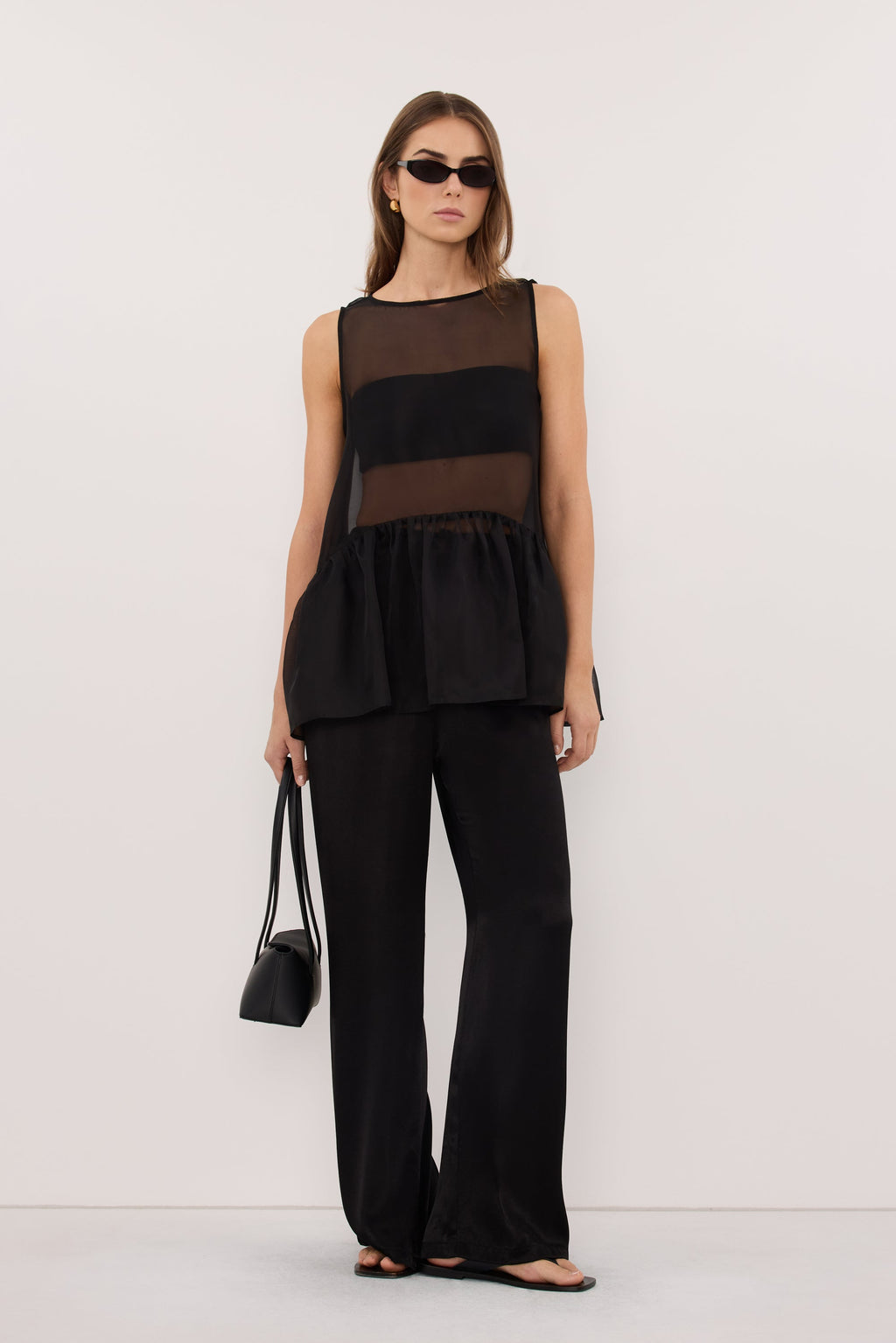 SIAN BLACK SILK ORGANZA DROP WAIST TOP