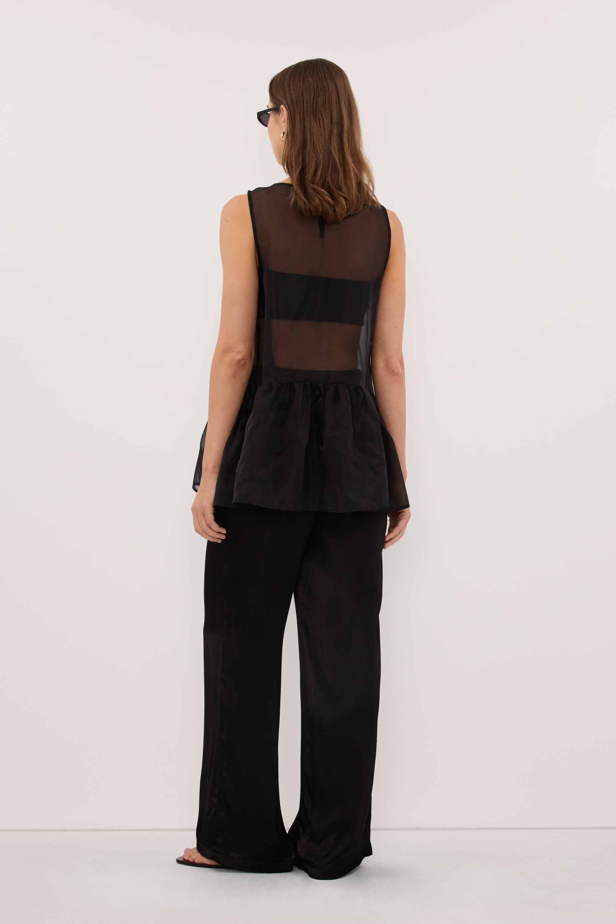 SIAN BLACK SILK ORGANZA DROP WAIST TOP