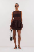 SIAN DARK CHOC SILK ORGANZA DROP WAIST TOP