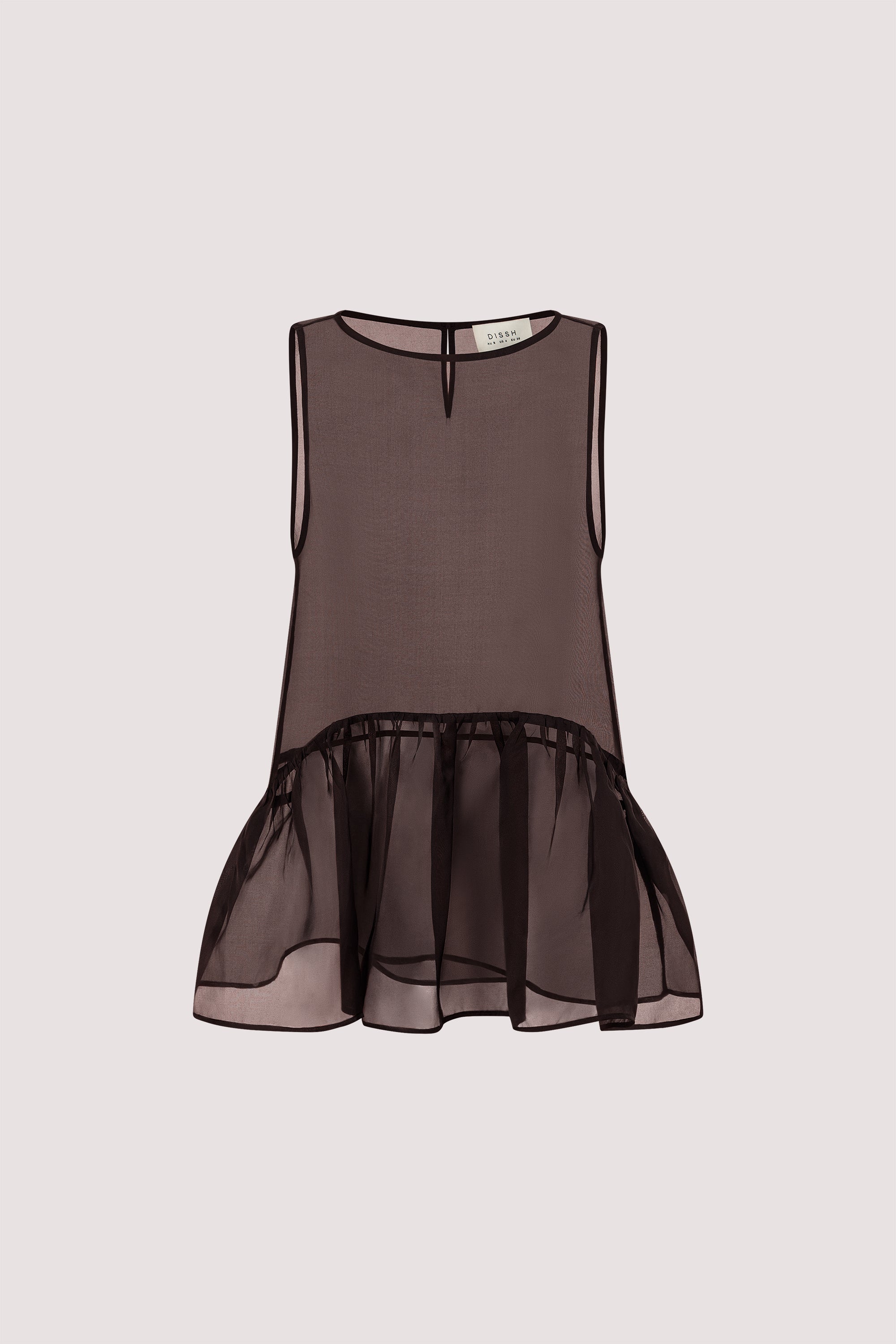 SIAN DARK CHOC SILK ORGANZA DROP WAIST TOP