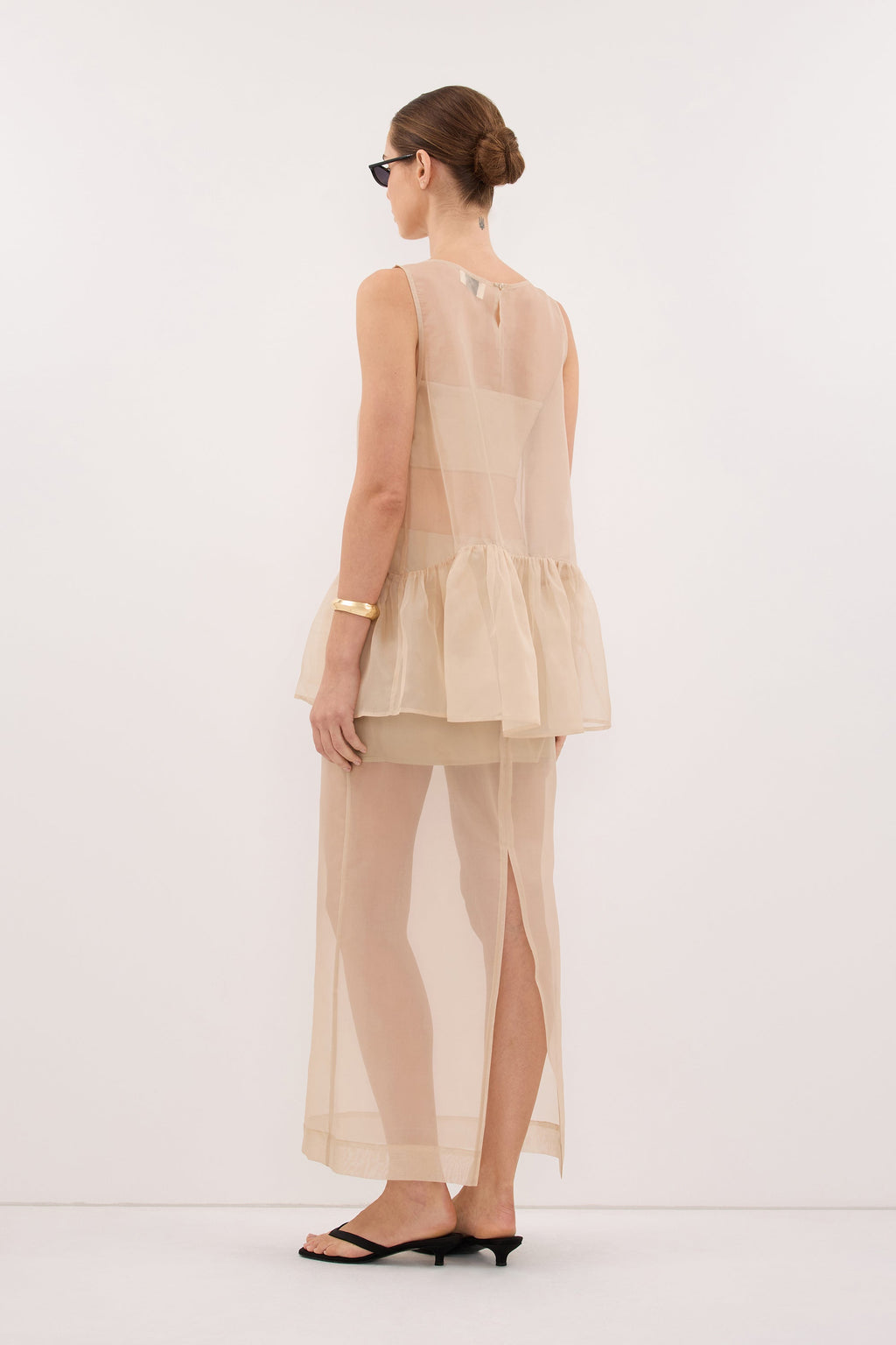 SIAN GOLD SILK ORGANZA DROP WAIST TOP