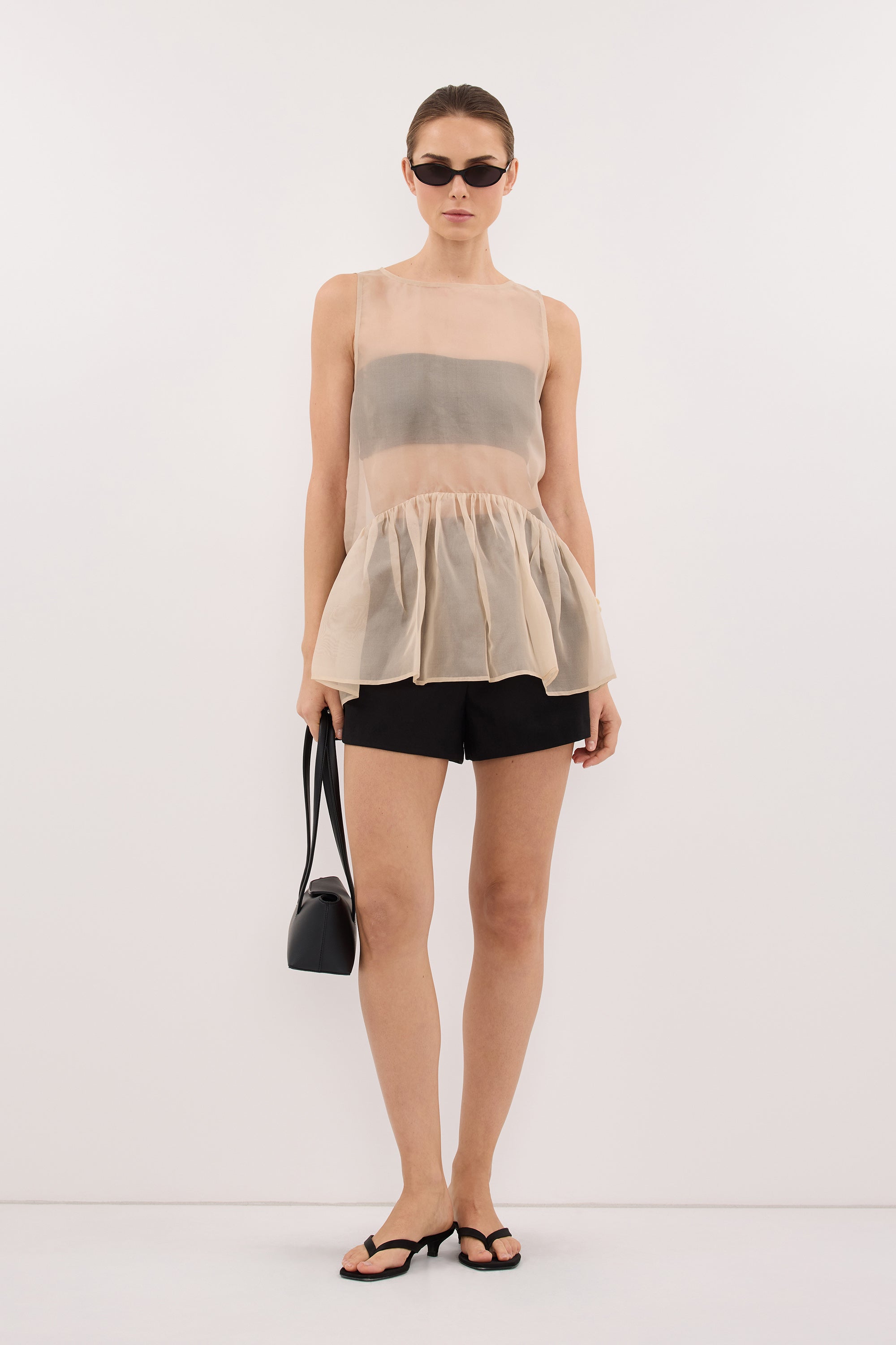 SIAN GOLD SILK ORGANZA DROP WAIST TOP