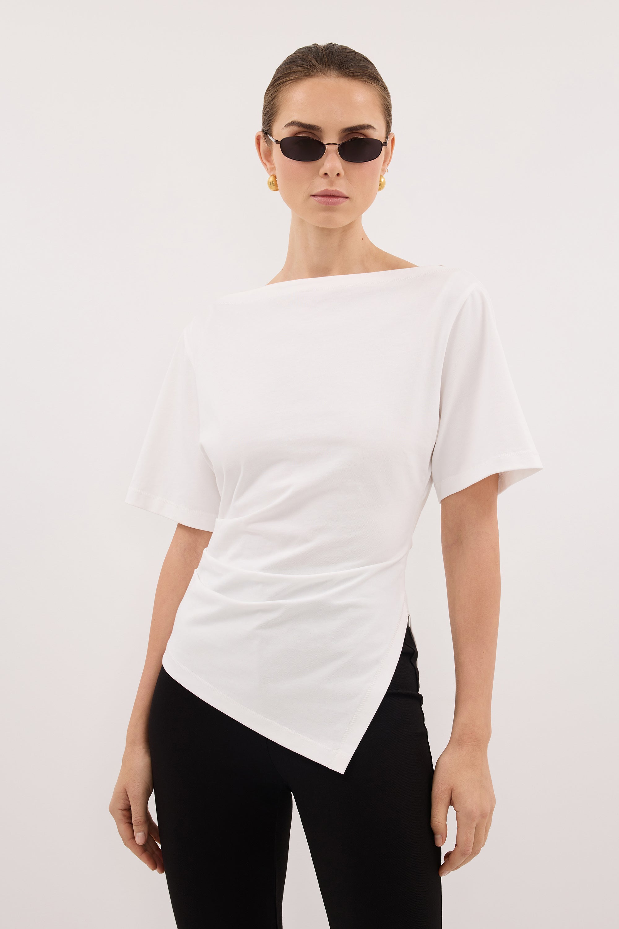 SWANN WHITE ASYM BOAT NECK TEE
