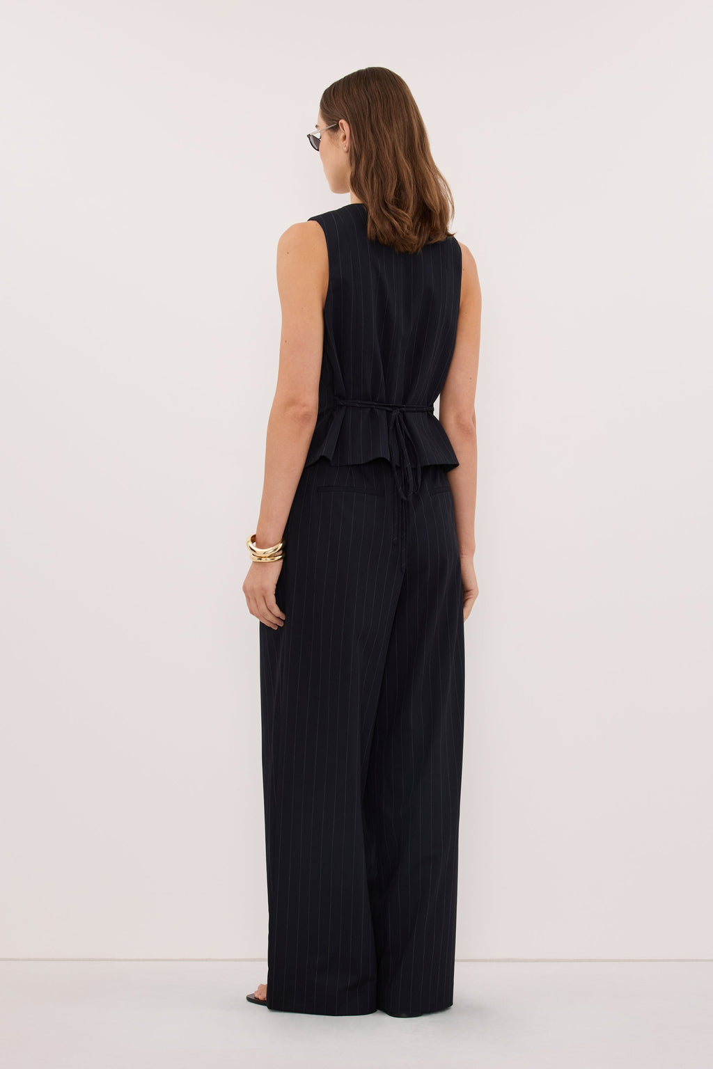 SIAN INK PINSTRIPE ASYM VEST