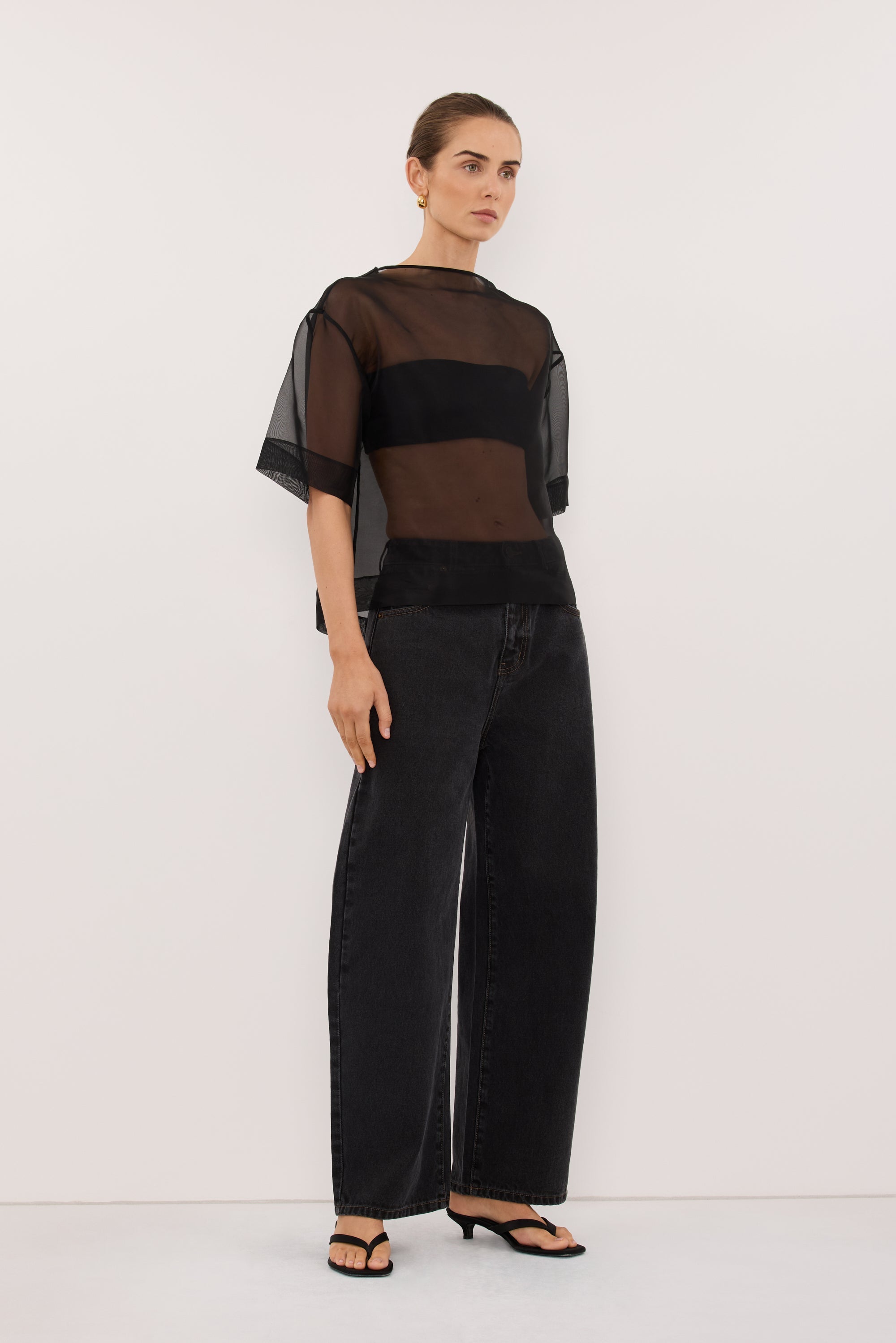 SIAN BLACK SILK ORGANZA TEE