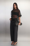 SIAN BLACK SILK ORGANZA TEE