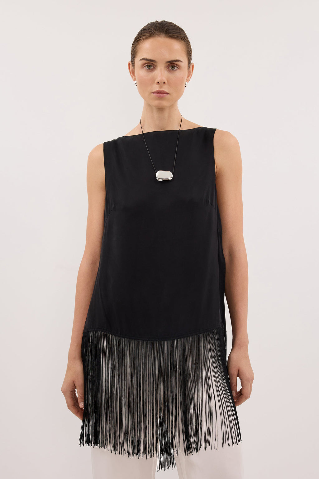FIORA BLACK CUPRO FRINGE TOP