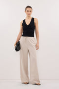 AVELIN BLACK RUCHED V NECK KNIT TOP