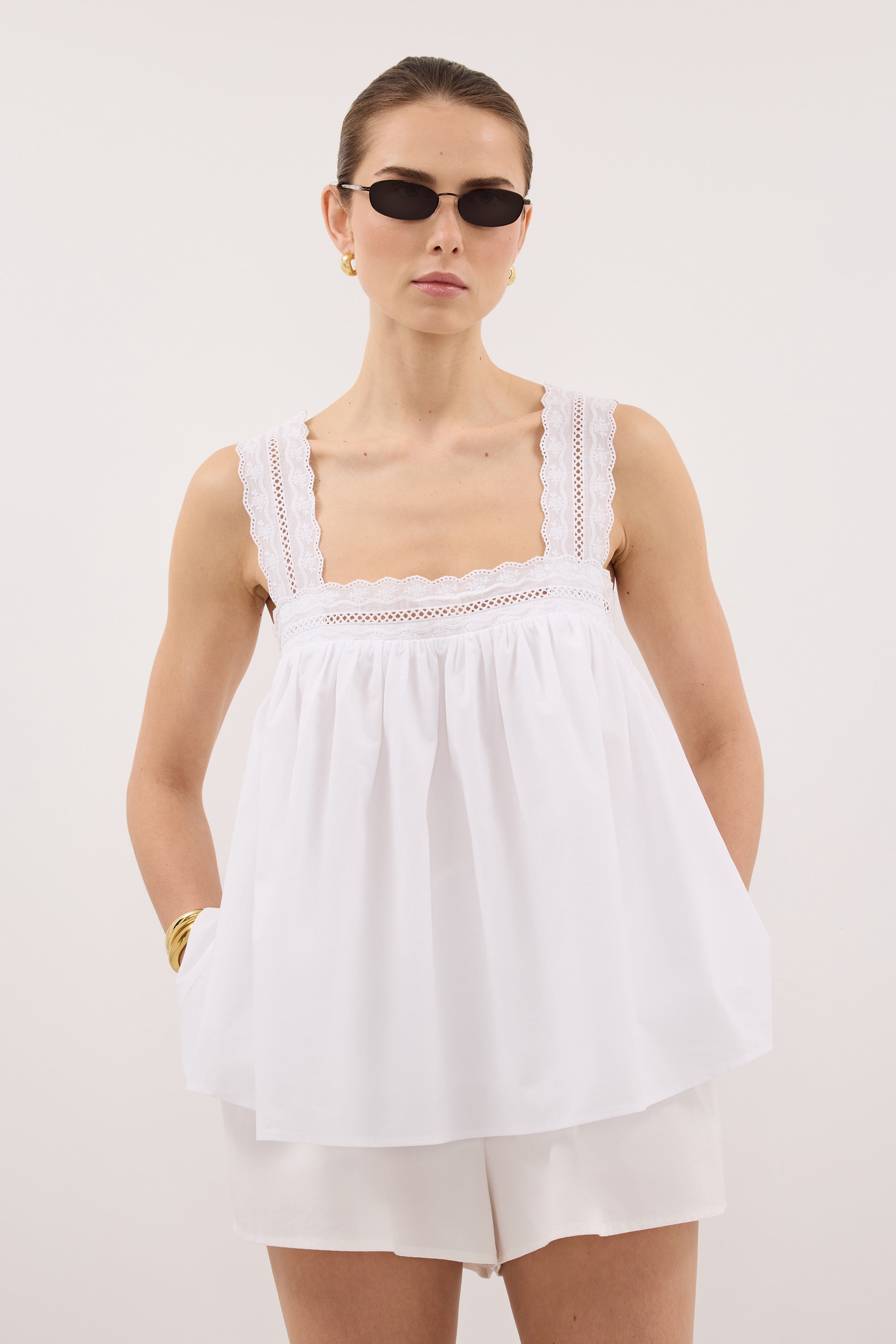 MIRANDA WHITE LACE TRIM TOP