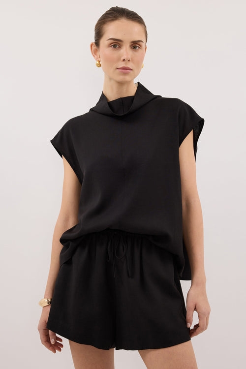 CALIA BLACK FUNNEL NECK TOP