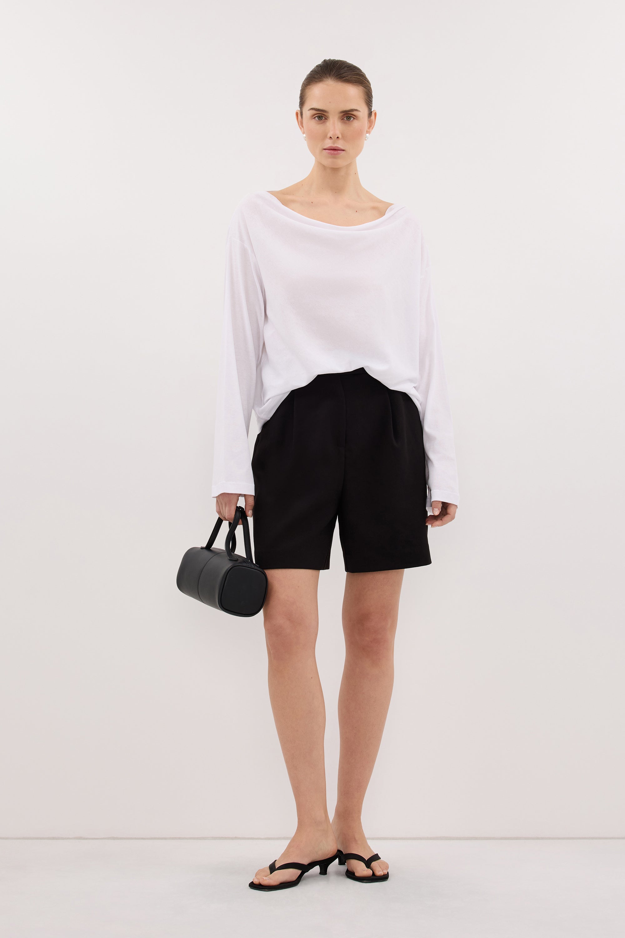 ORELIA WHITE COWL NECK SLEEVED TOP