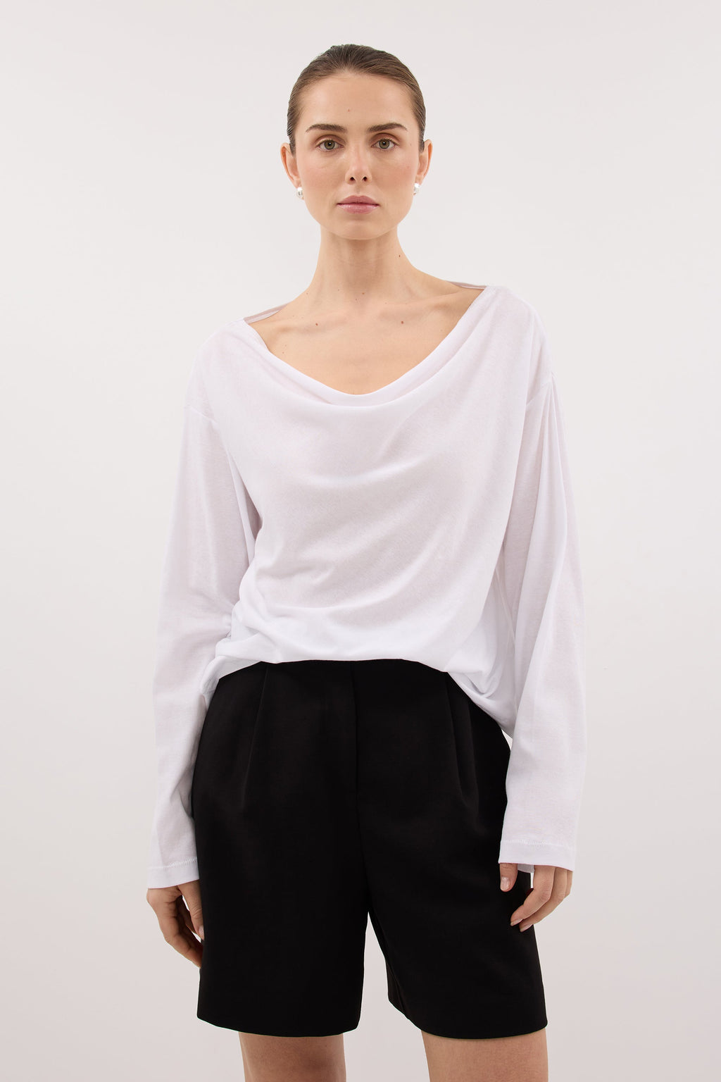 ORELIA WHITE COWL NECK SLEEVED TOP