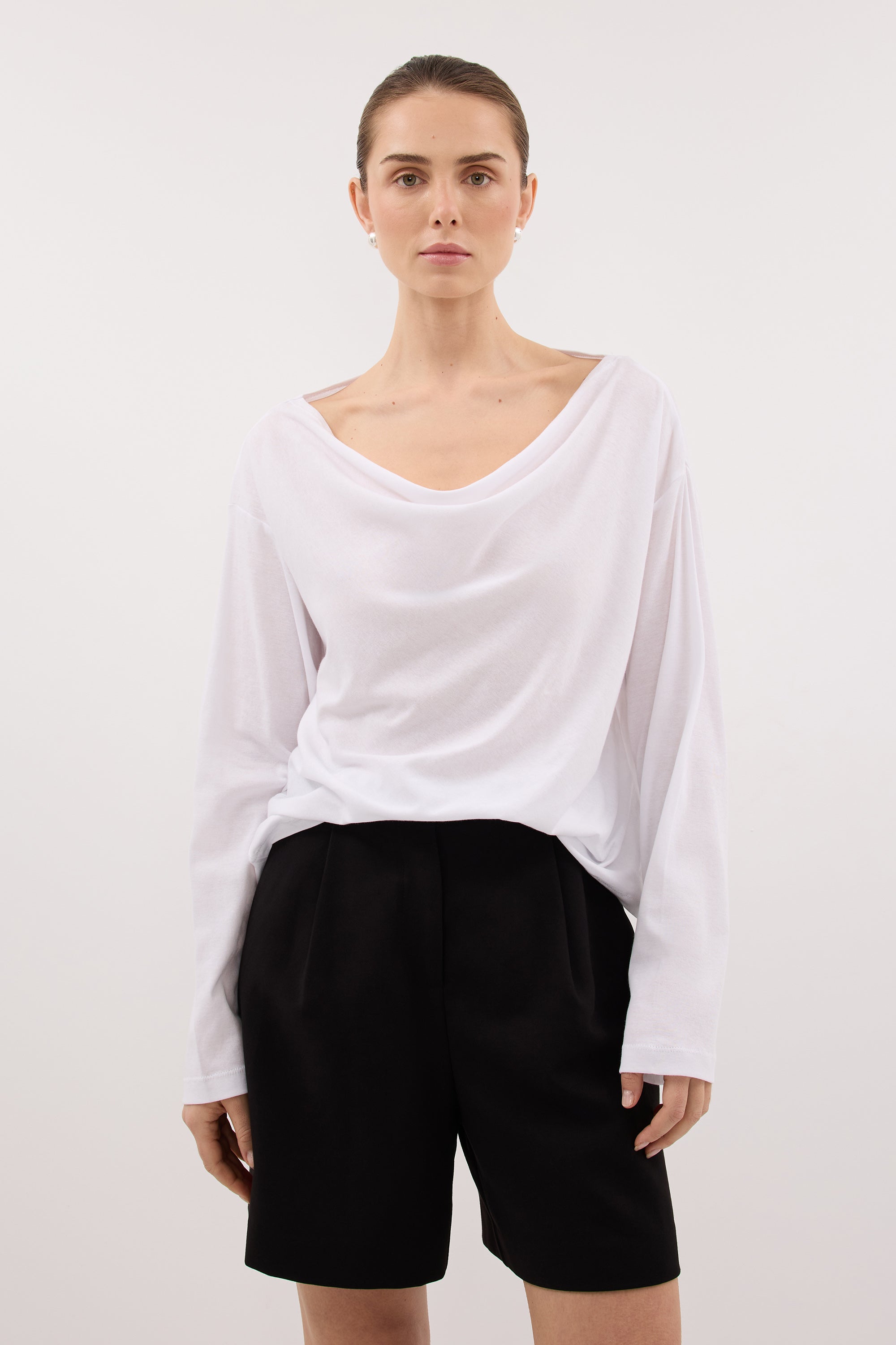 ORELIA WHITE COWL NECK SLEEVED TOP
