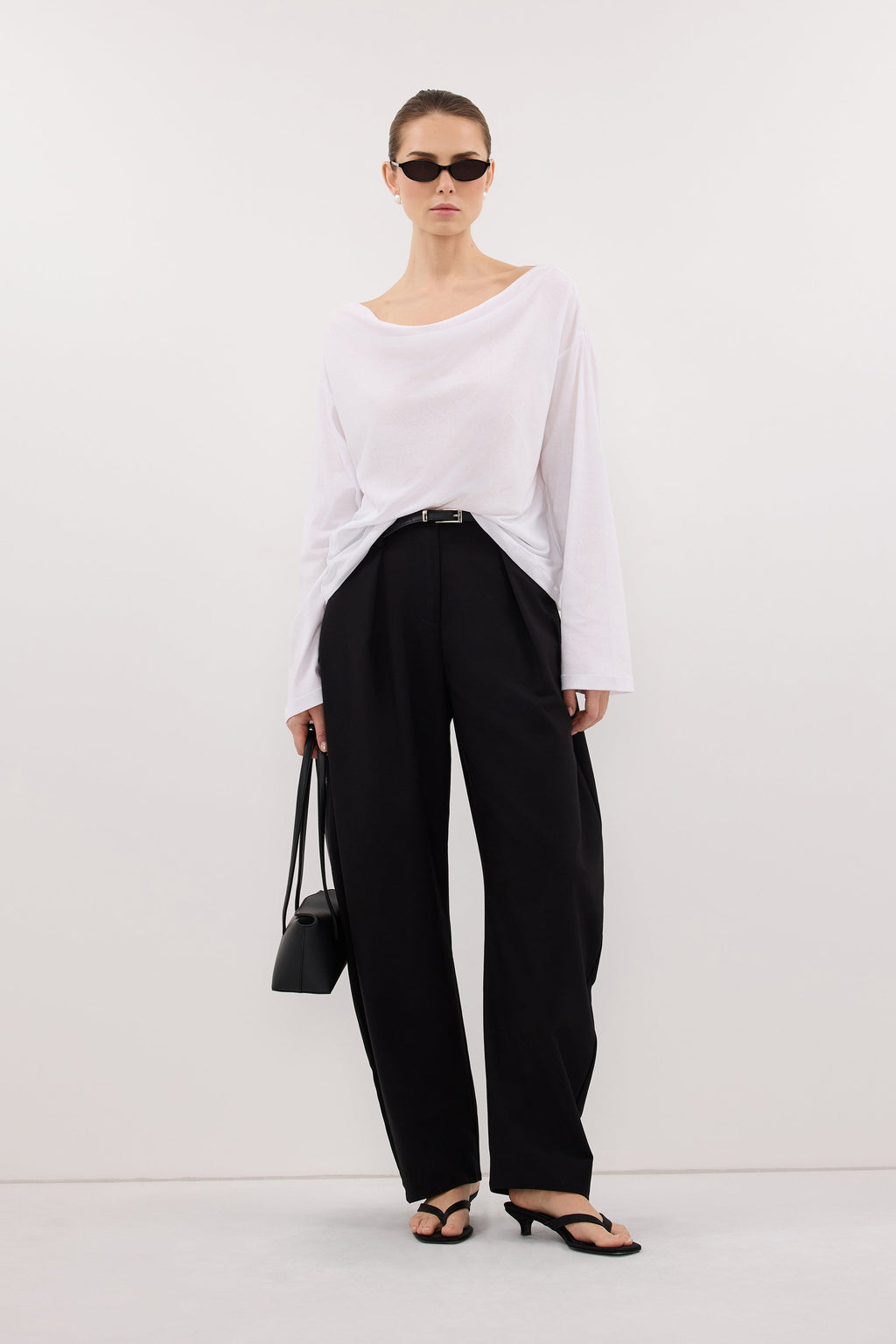 ORELIA WHITE COWL NECK SLEEVED TOP