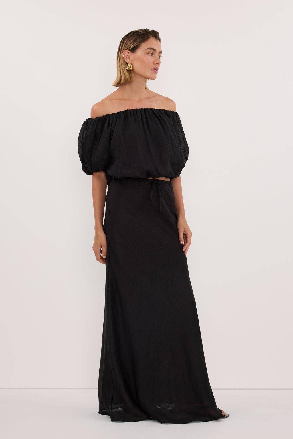 MAISON BLACK RAMIE BIAS MAXI SKIRT