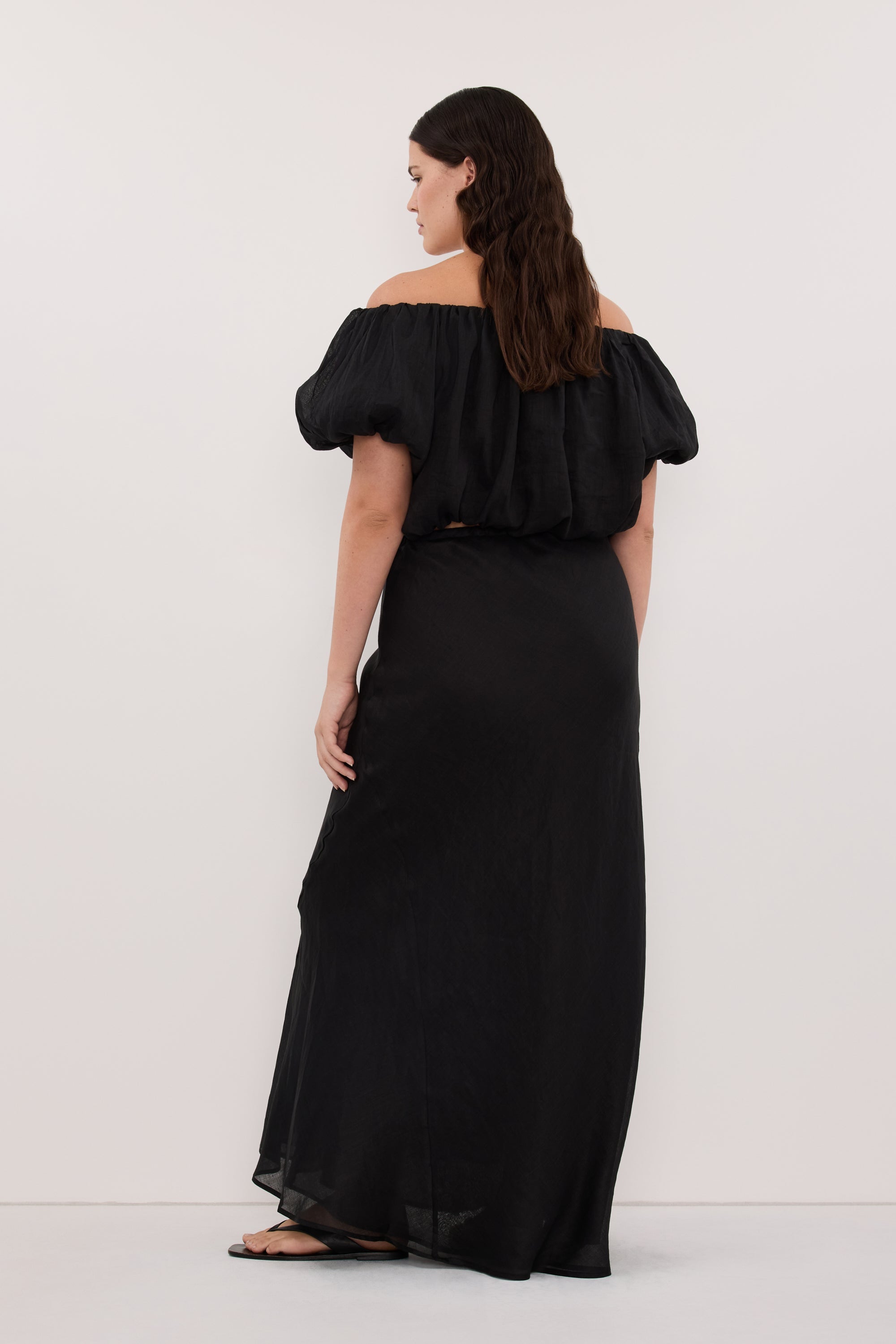 MAISON BLACK RAMIE BIAS MAXI SKIRT