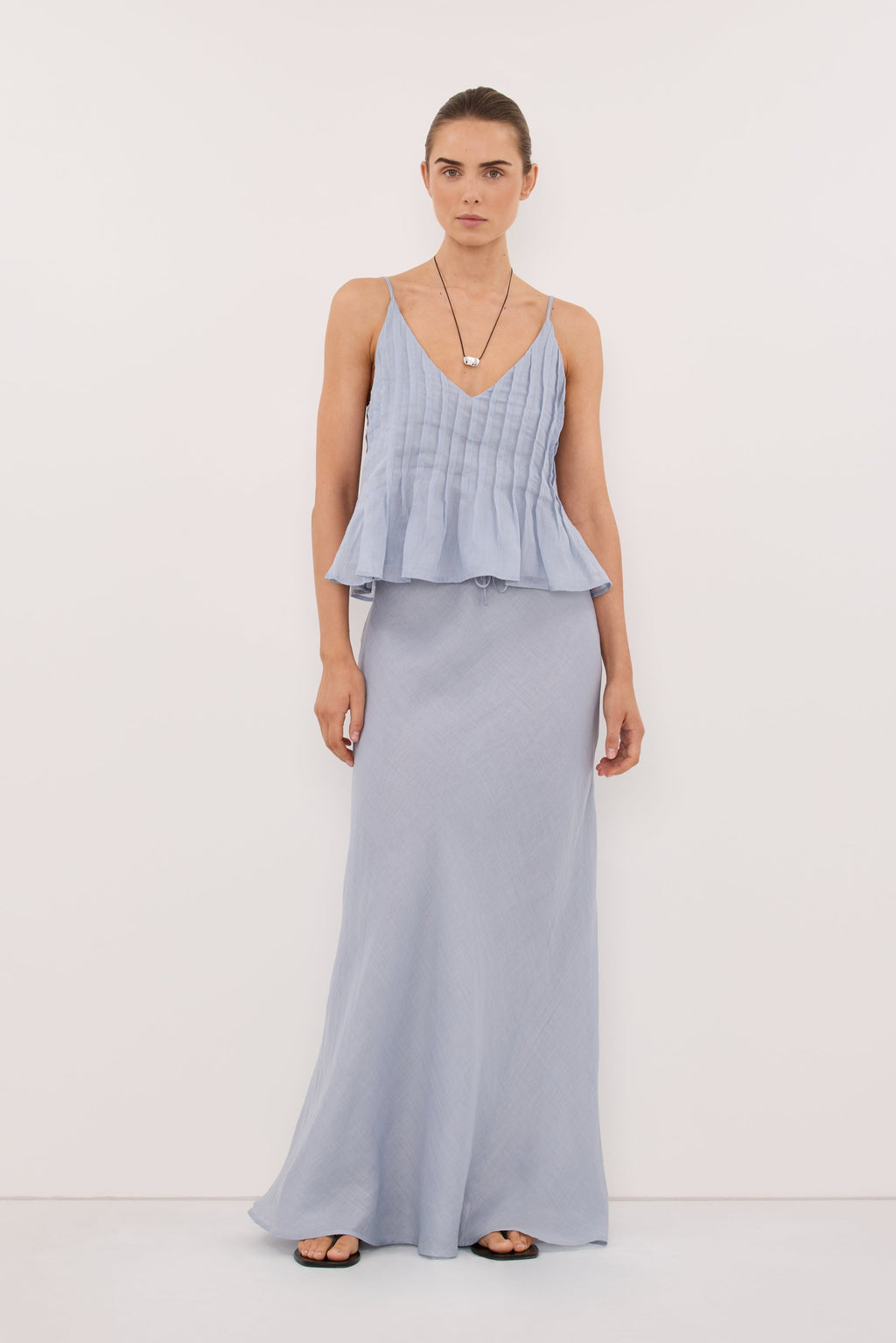 MAISON DUSTY BLUE RAMIE BIAS MAXI SKIRT