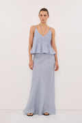 MAISON DUSTY BLUE RAMIE BIAS MAXI SKIRT