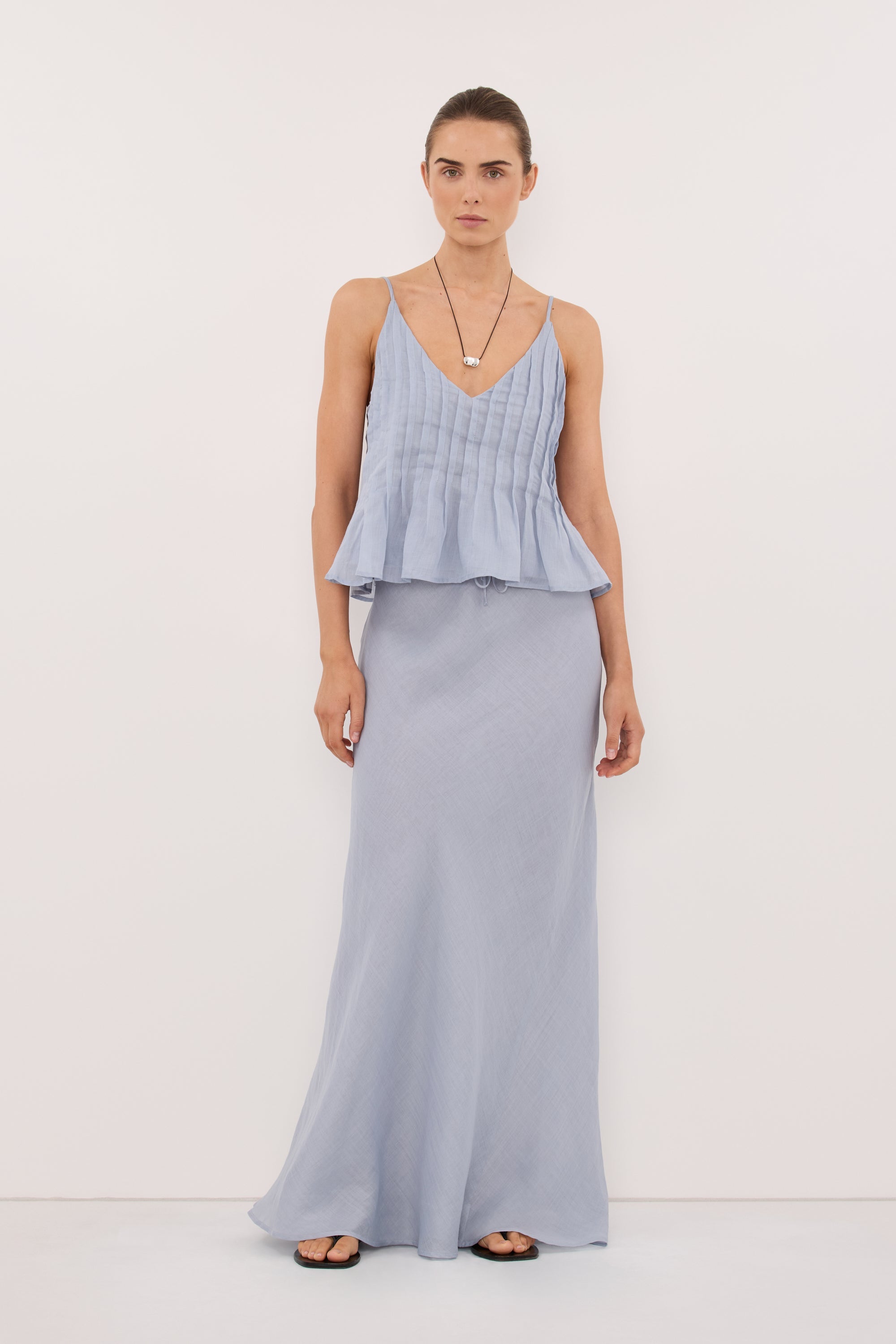 MAISON DUSTY BLUE RAMIE BIAS MAXI SKIRT