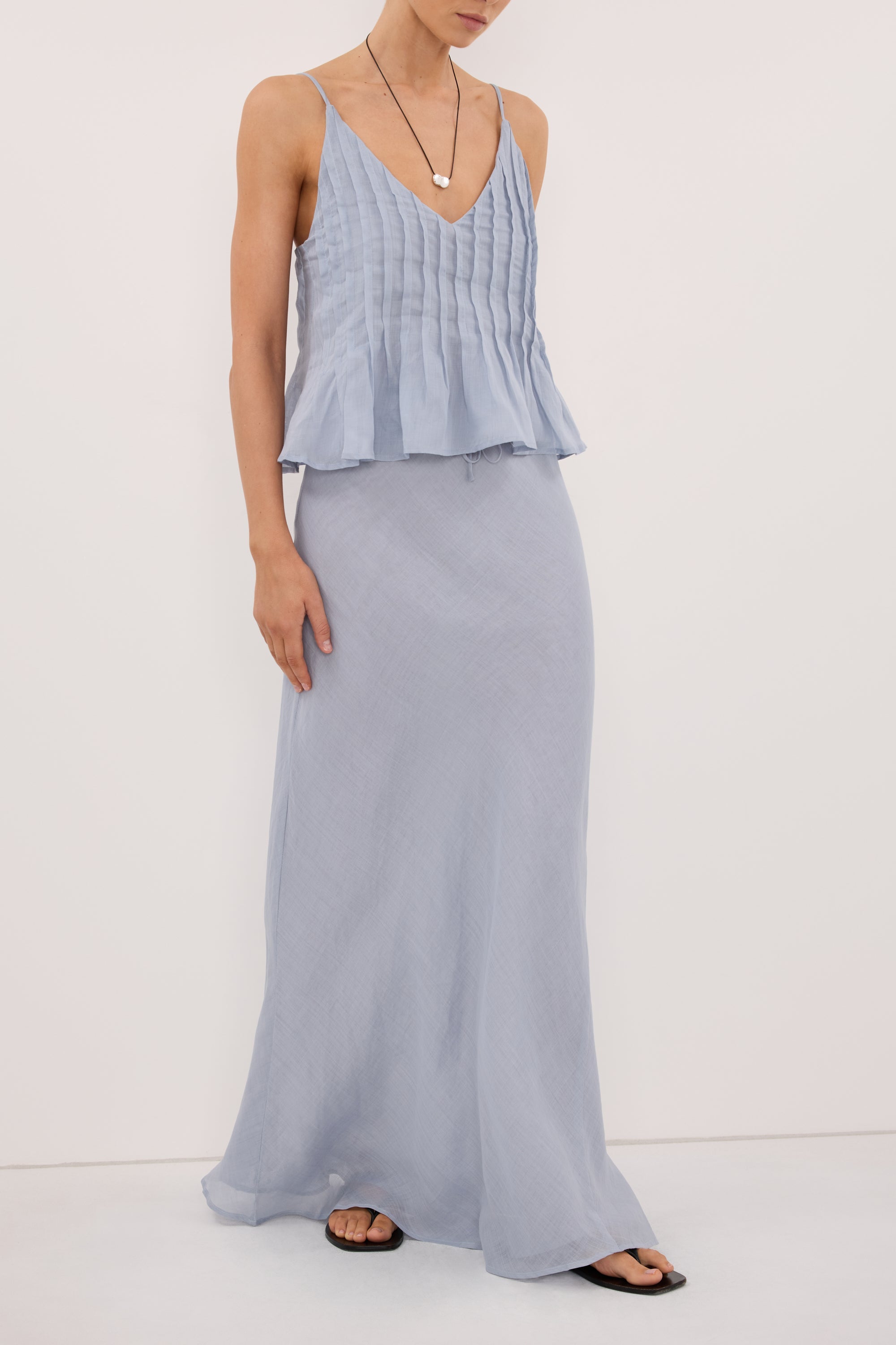 MAISON DUSTY BLUE RAMIE BIAS MAXI SKIRT