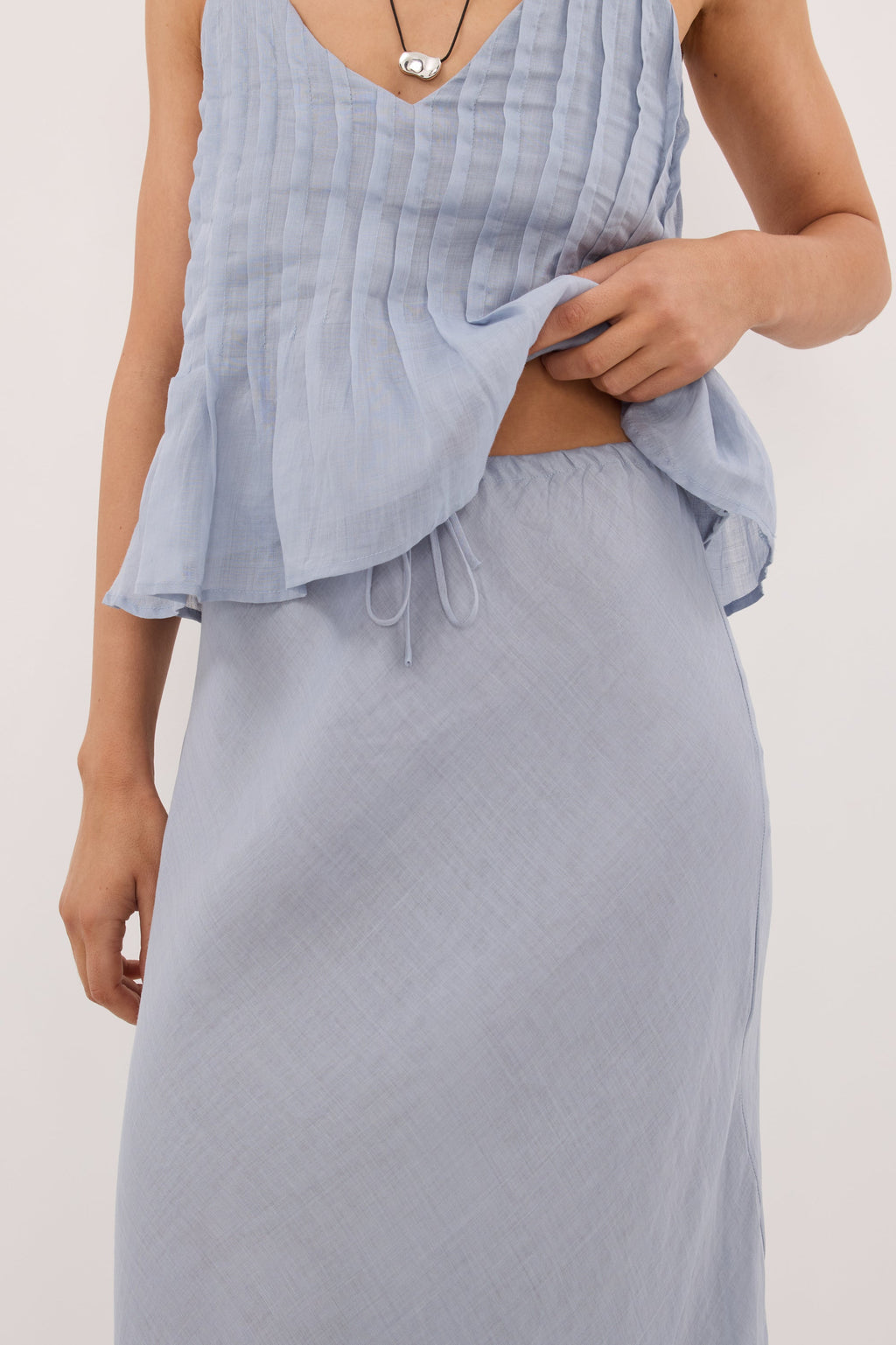 MAISON DUSTY BLUE RAMIE BIAS MAXI SKIRT