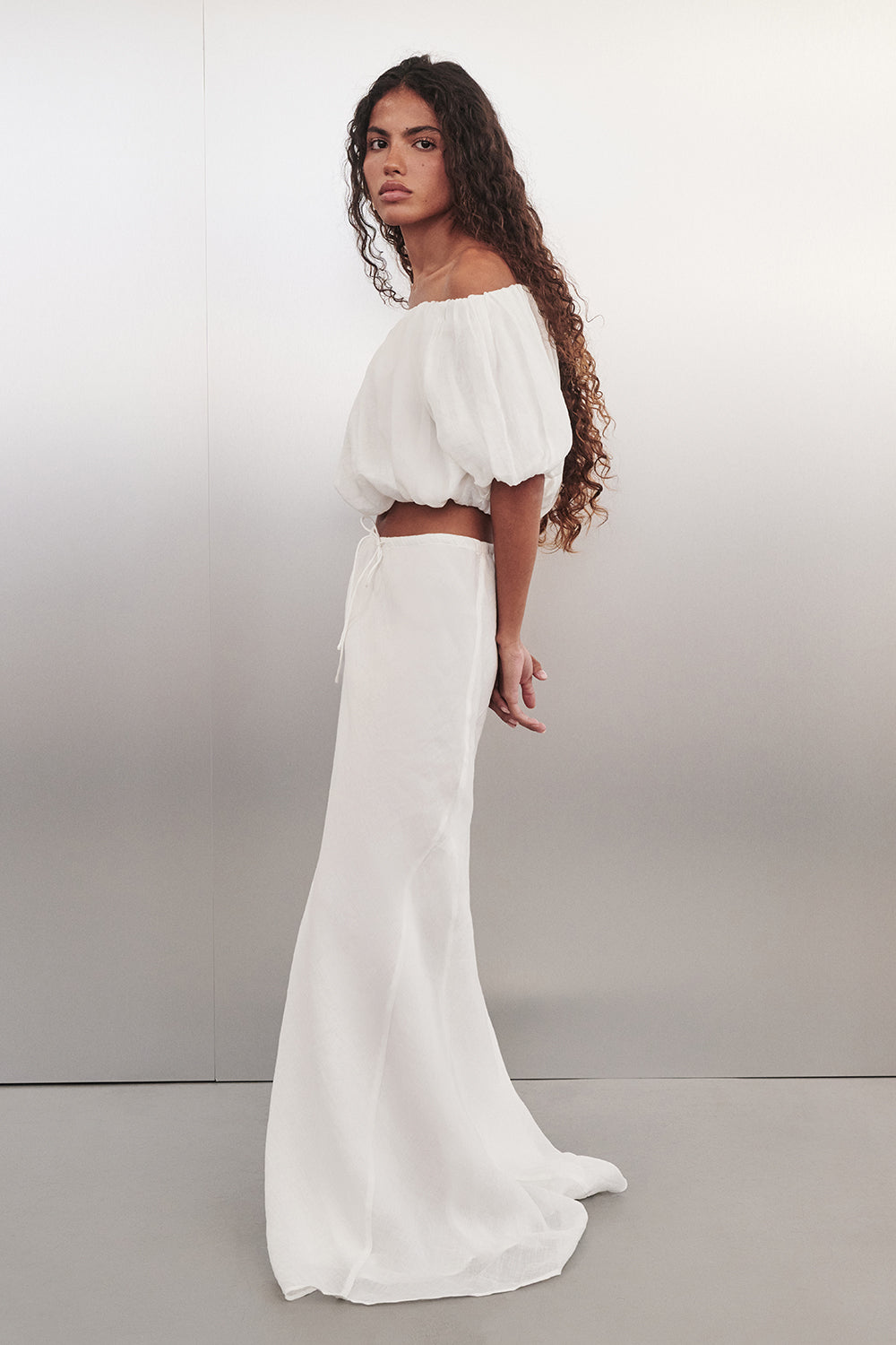 MAISON WHITE RAMIE BIAS MAXI SKIRT