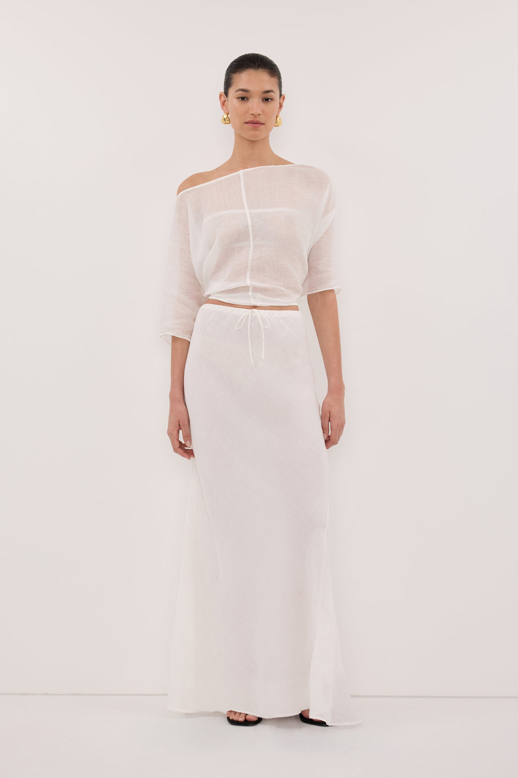 MAISON WHITE RAMIE BIAS MAXI SKIRT