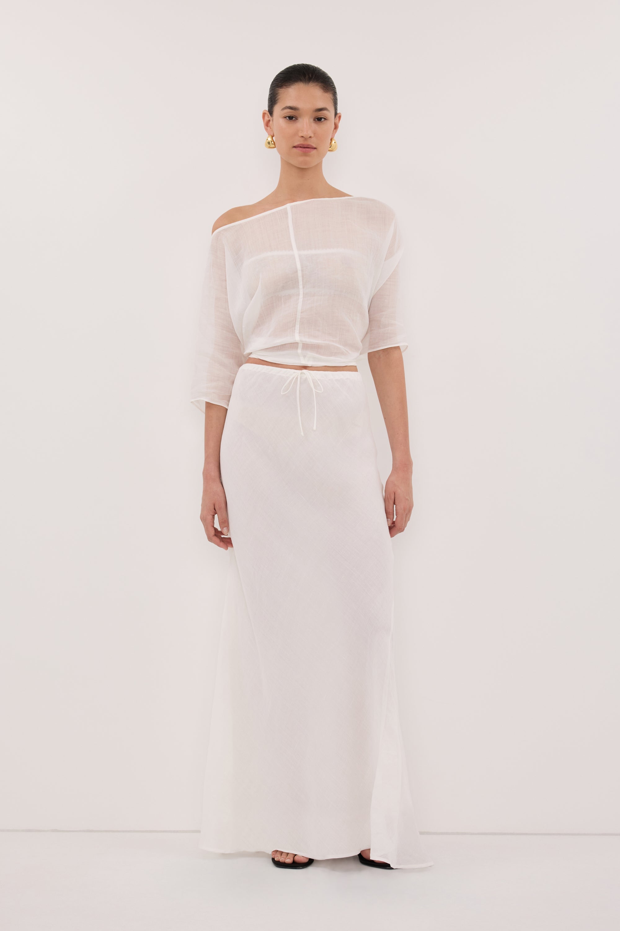 MAISON WHITE RAMIE BIAS MAXI SKIRT