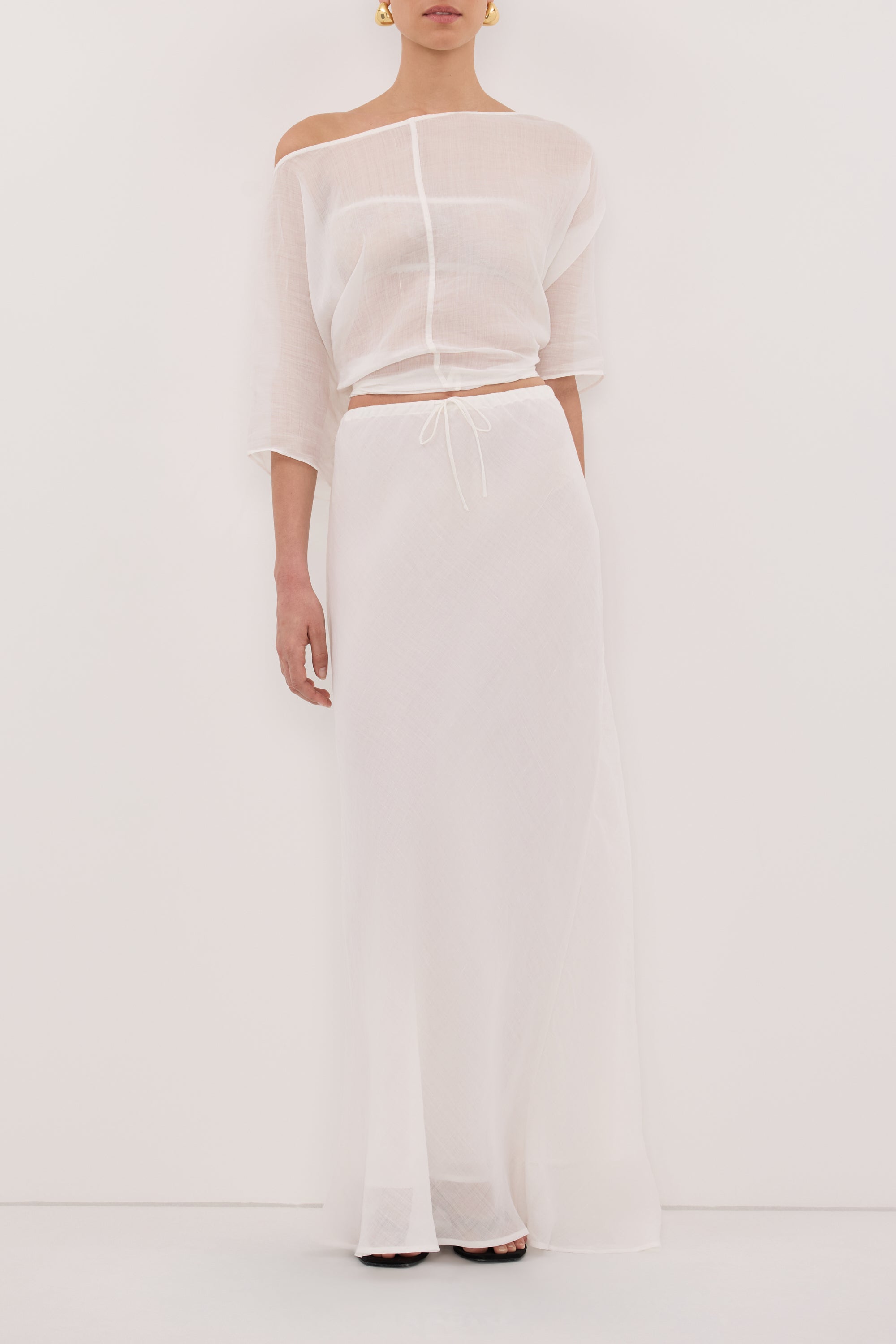 MAISON WHITE RAMIE BIAS MAXI SKIRT