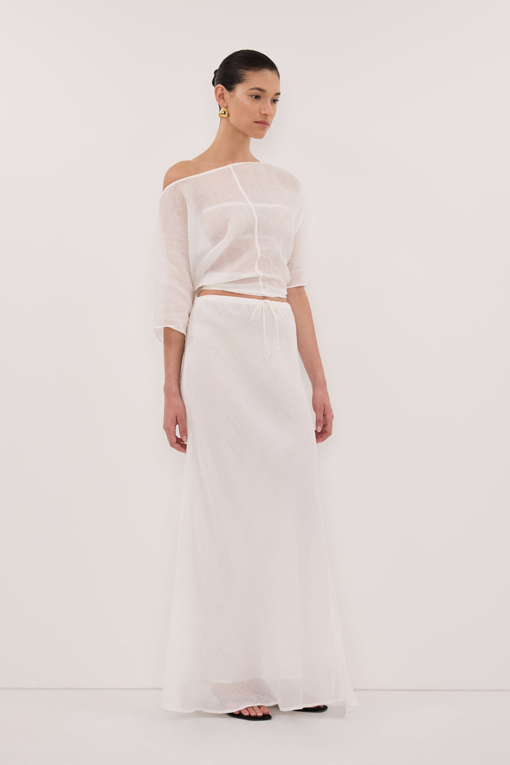 MAISON WHITE RAMIE BIAS MAXI SKIRT