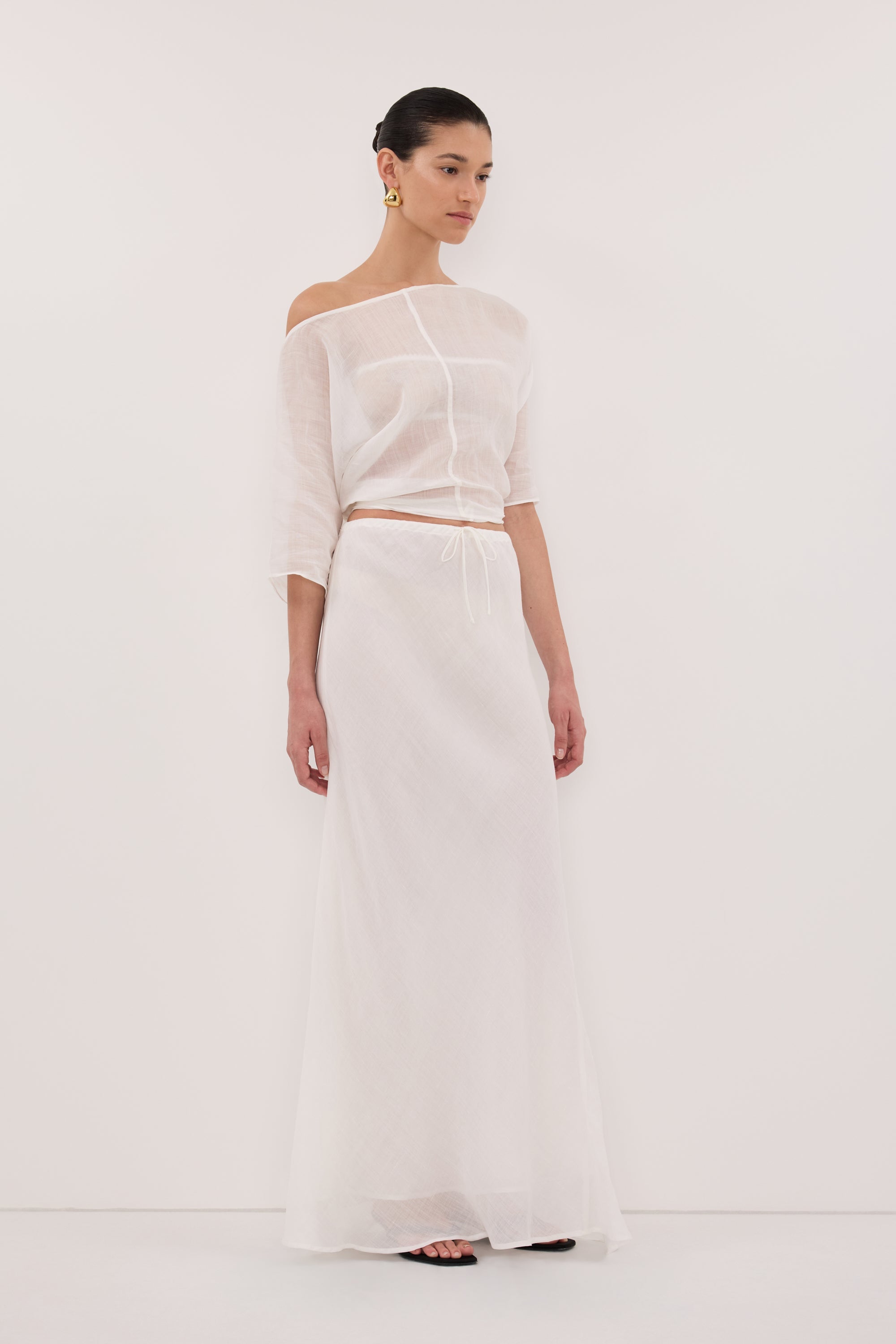 MAISON WHITE RAMIE BIAS MAXI SKIRT