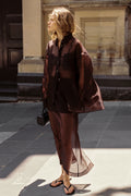 SIAN DARK CHOC SILK ORGANZA MIDI SKIRT