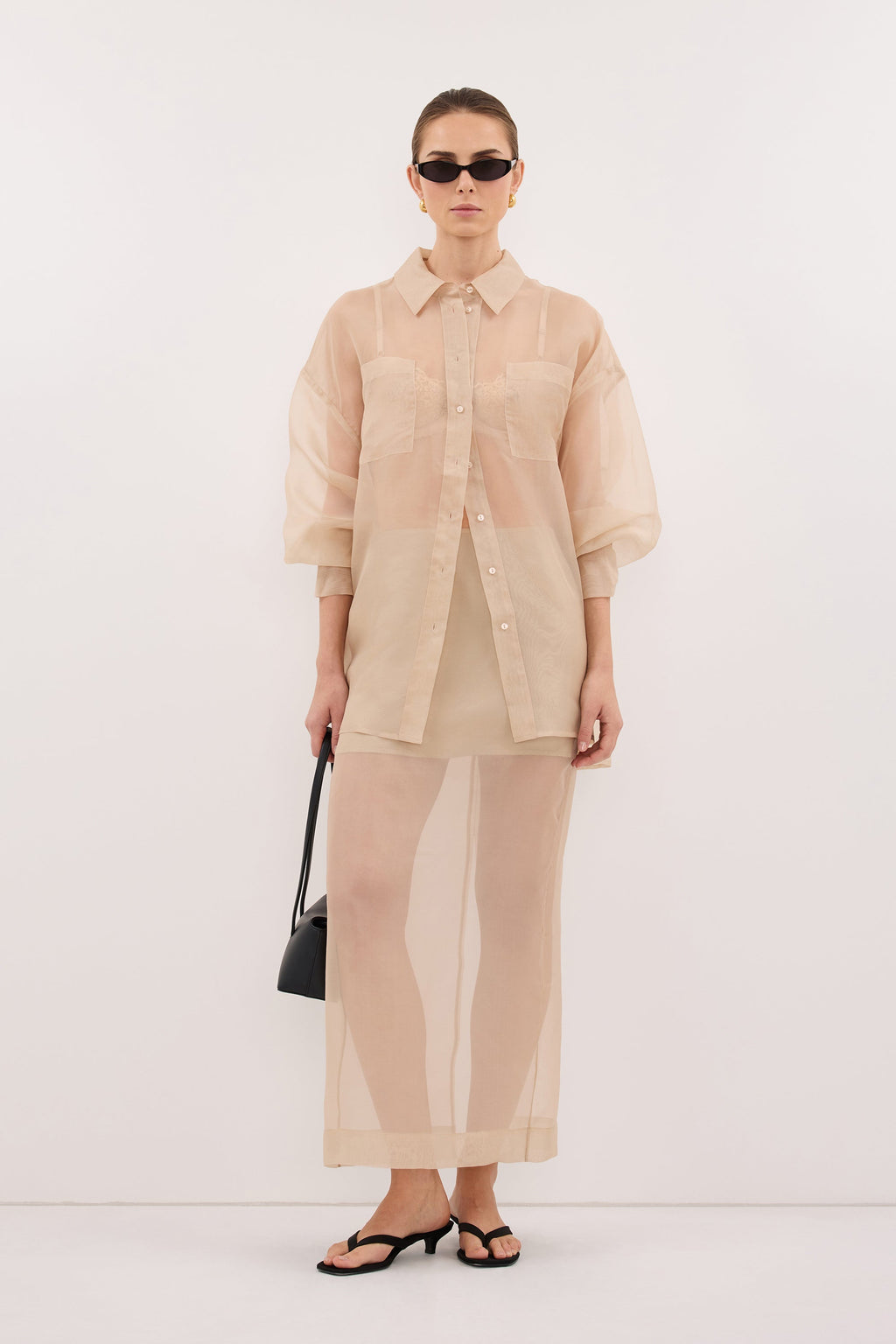 SIAN GOLD SILK ORGANZA MIDI SKIRT
