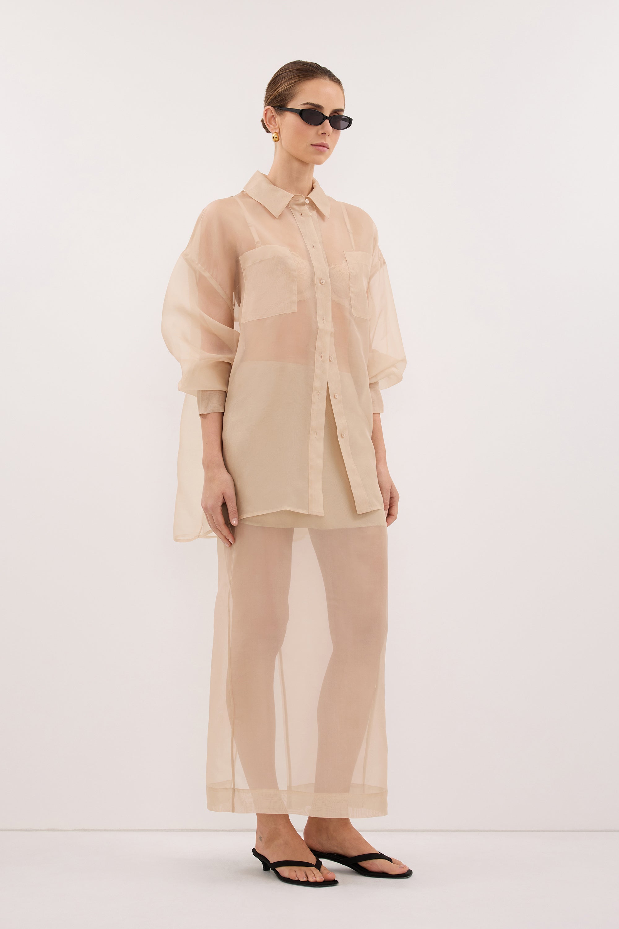 SIAN GOLD SILK ORGANZA MIDI SKIRT