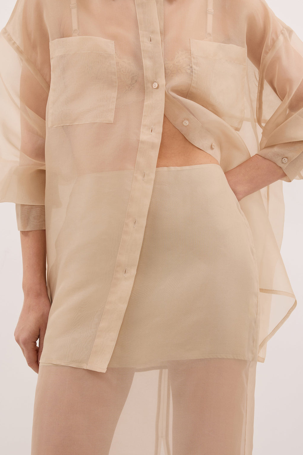 SIAN GOLD SILK ORGANZA MIDI SKIRT