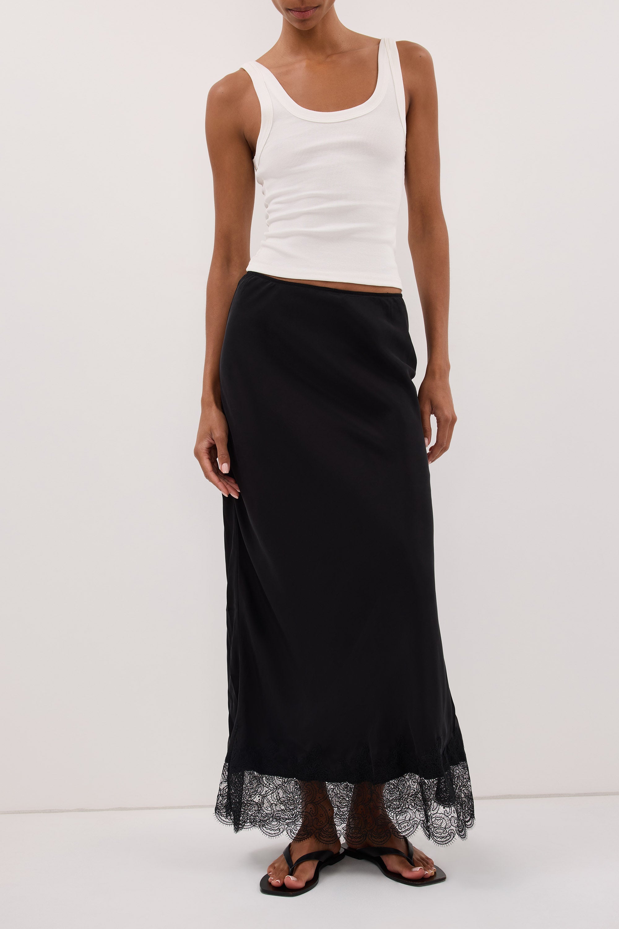 MINA BLACK CUPRO LACE MIDI SKIRT
