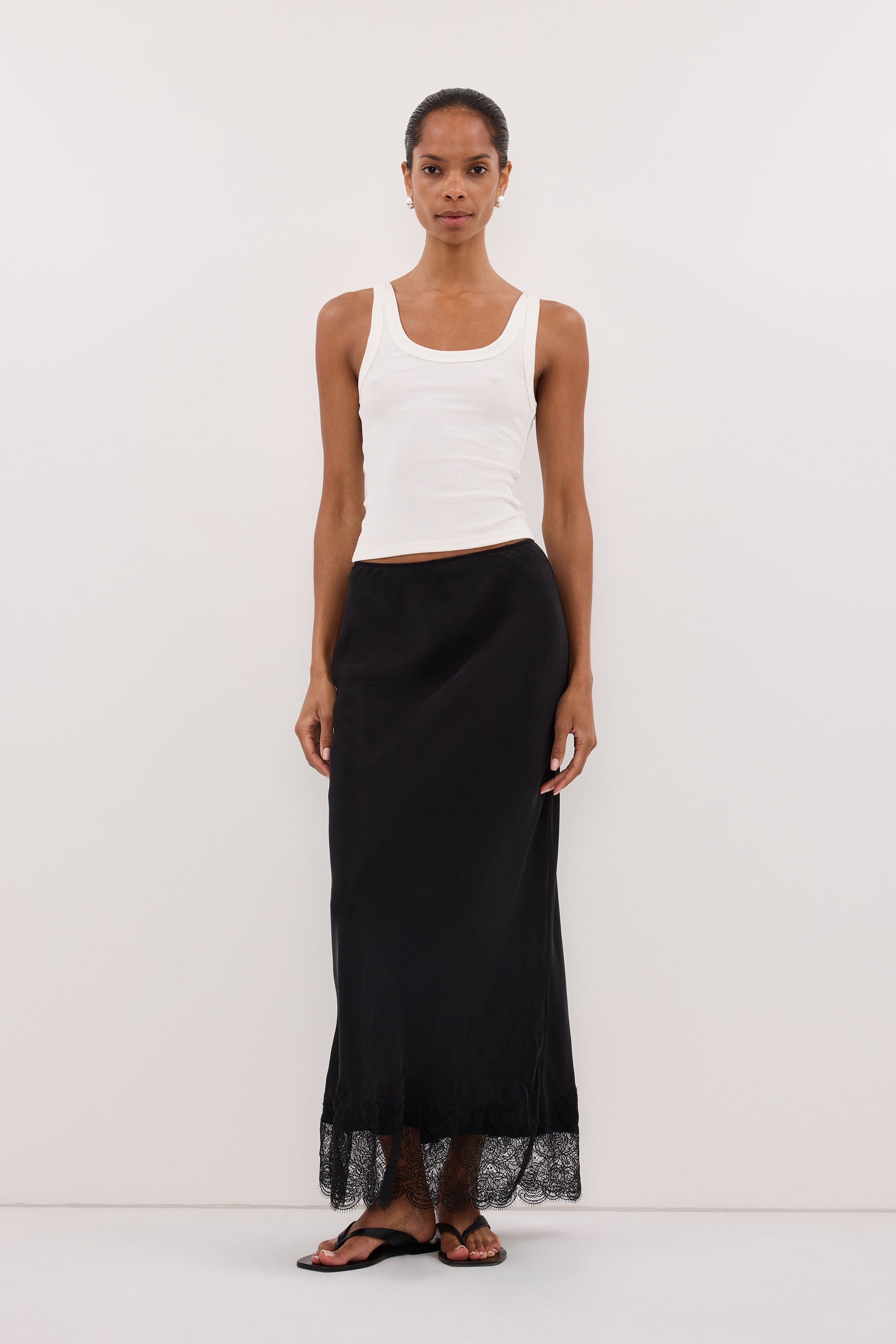 MINA BLACK CUPRO LACE MIDI SKIRT