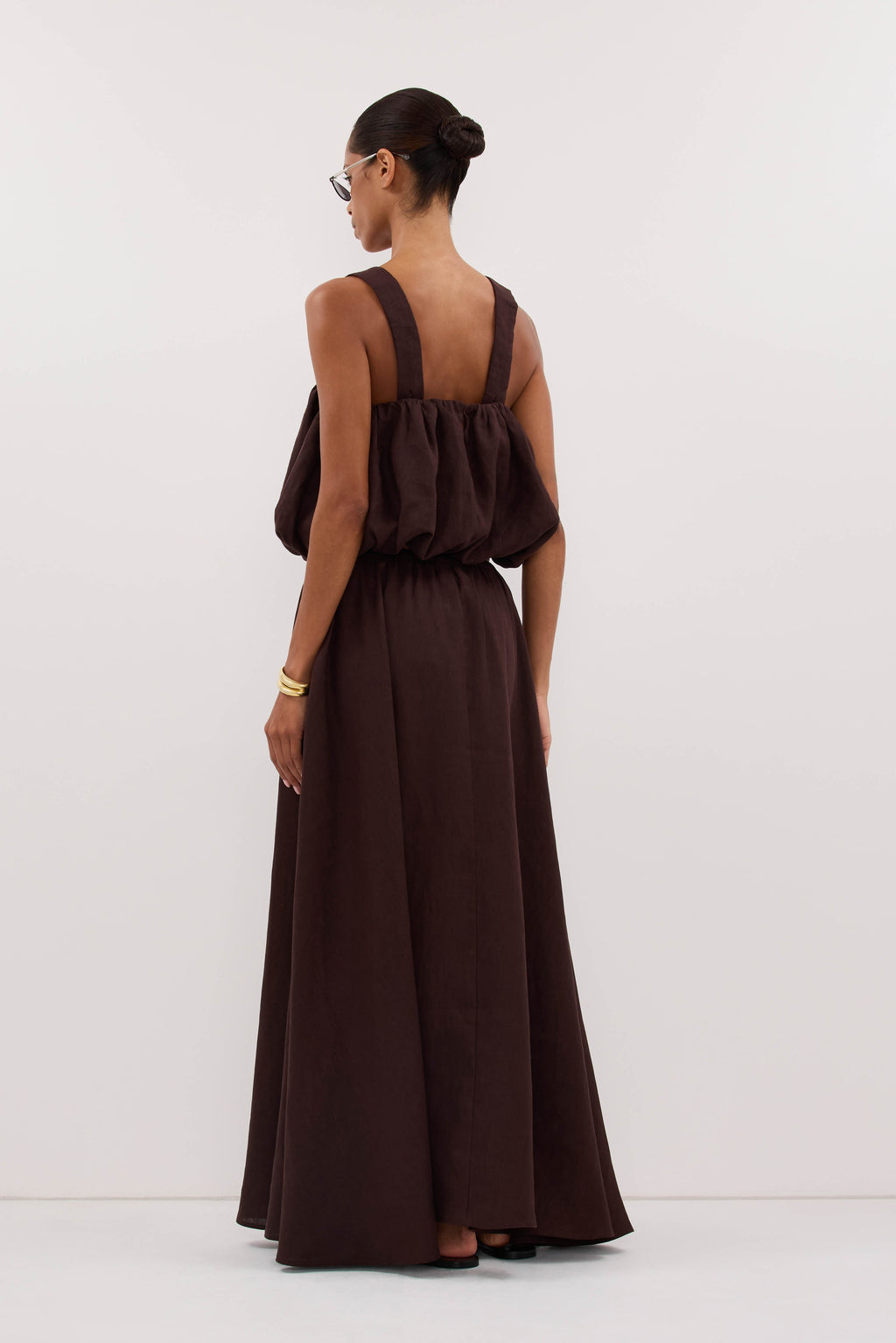 RAVELLO BURNT CHOC LINEN MIDI SKIRT