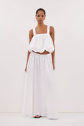 RAVELLO WHITE LINEN MIDI SKIRT