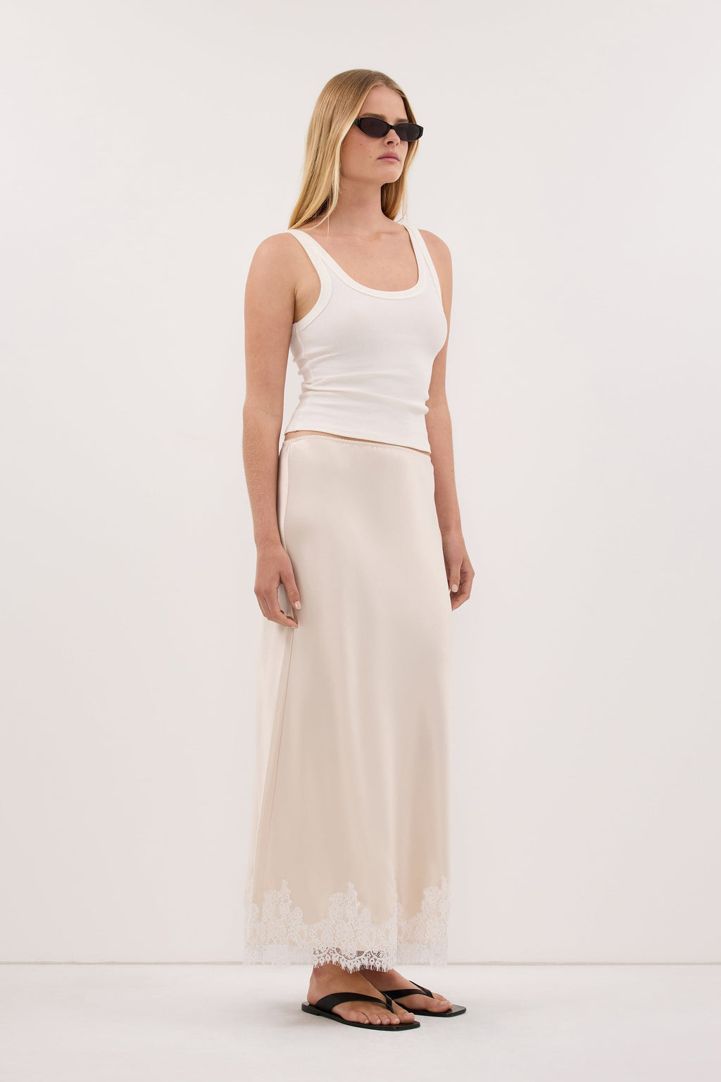 SELENE OYSTER SATIN MIDI SKIRT